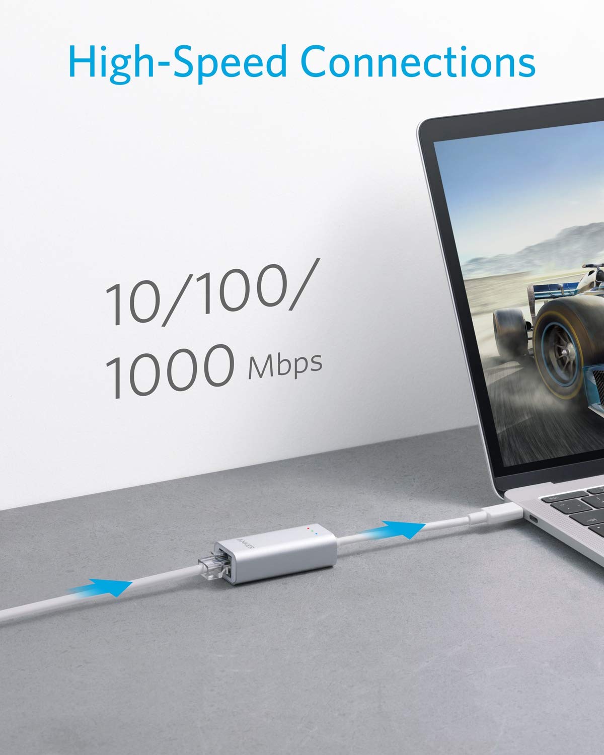 Anker USB C to Gigabit Ethernet Adapter - Aluminum Portable USB 3.0 to RJ45 Converter for MacBook Pro/Air, iPad Pro, XPS - Fast Wired Internet for Work, Gaming & Streaming