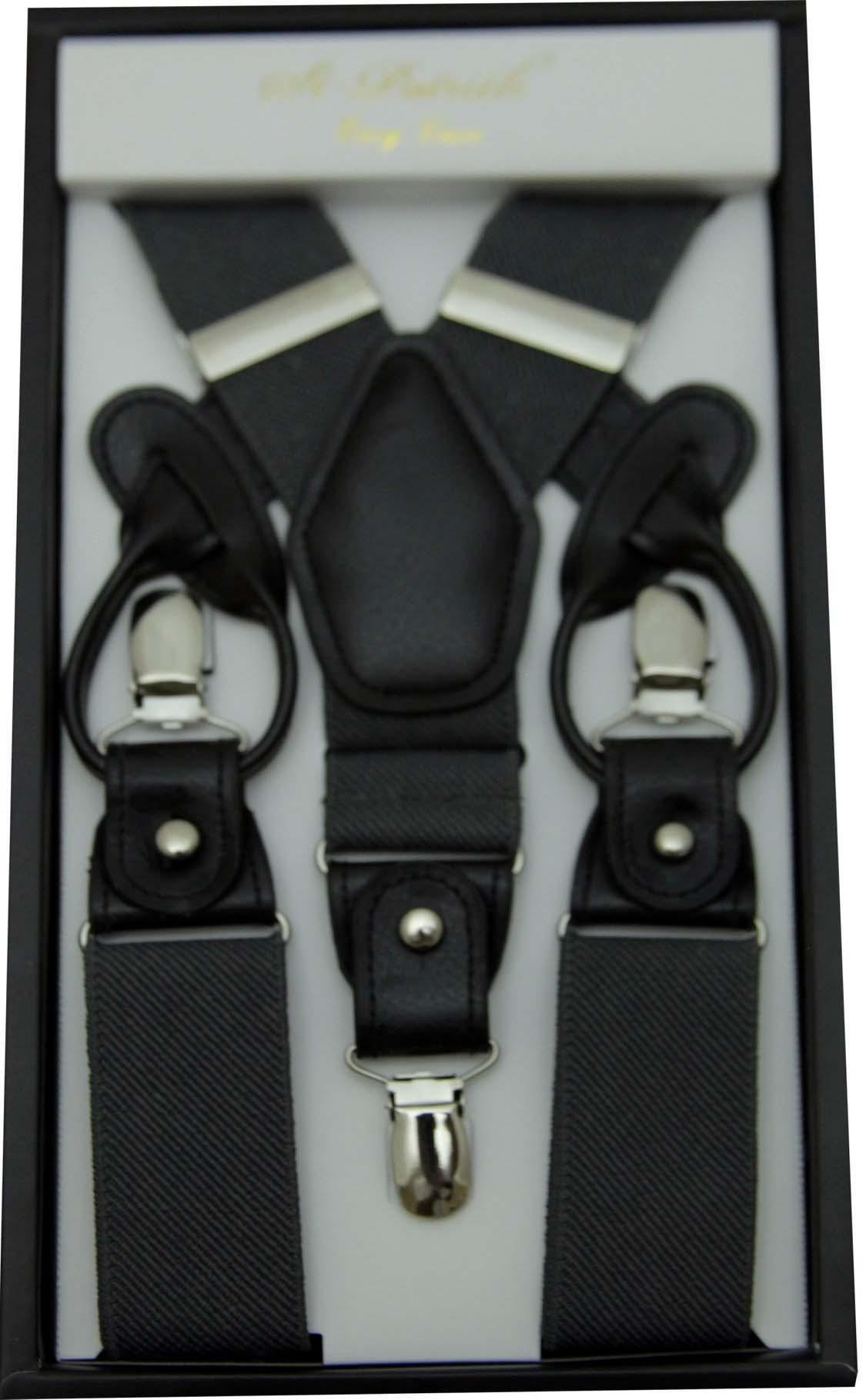 Charcoal Convertible Suspenders with Clip & Button - Adjustable for Men & Women - Perfect for Pants, Overalls & Formal Wear