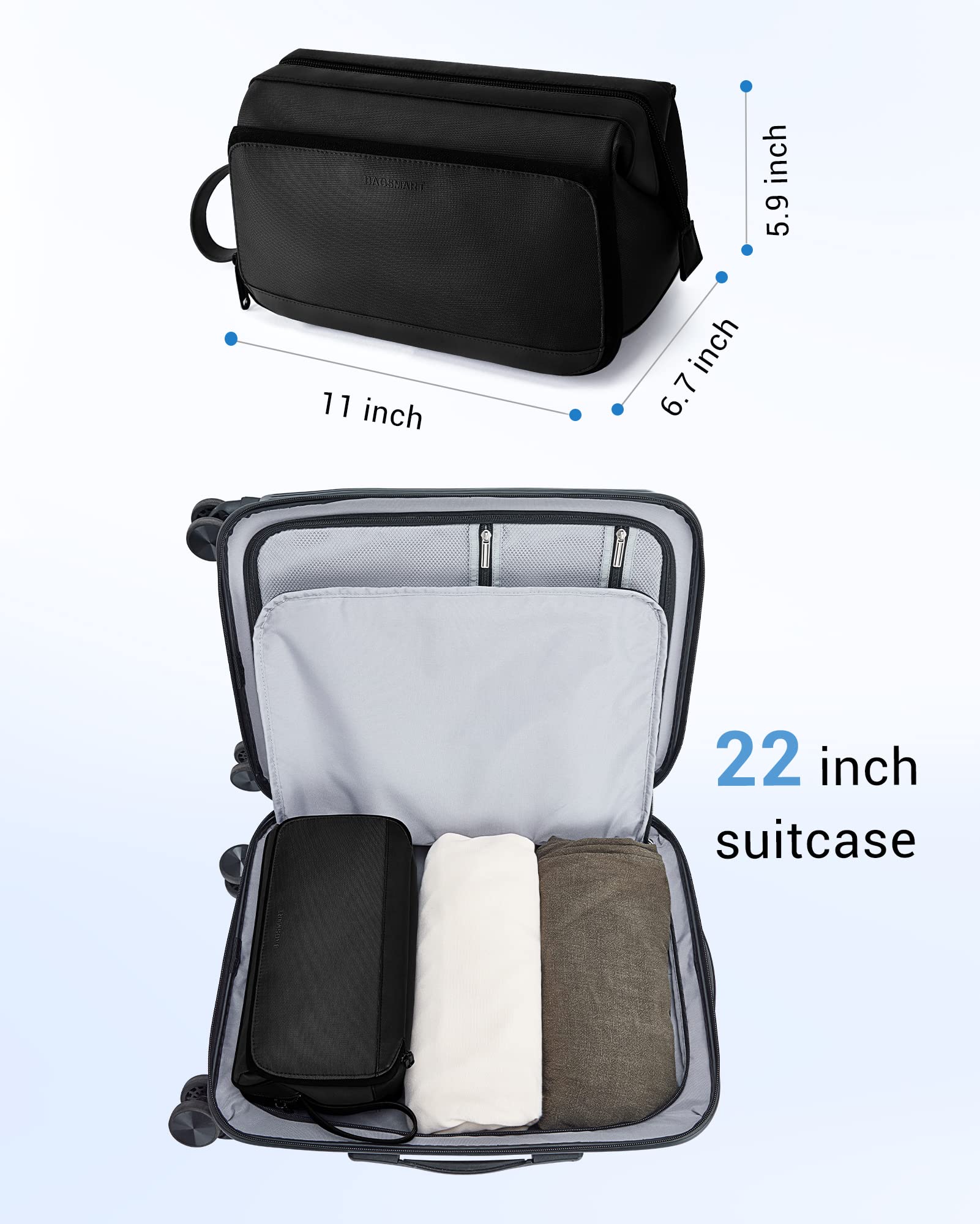 BAGSMART Waterproof Travel Toiletry Bag for Men - Large Opening Dopp Kit with Hanging Hook, Shaving & Hygiene Organizer for Bathroom, Gym, Camping (Black) - Perfect for Business Trips & Vacation Essentials
