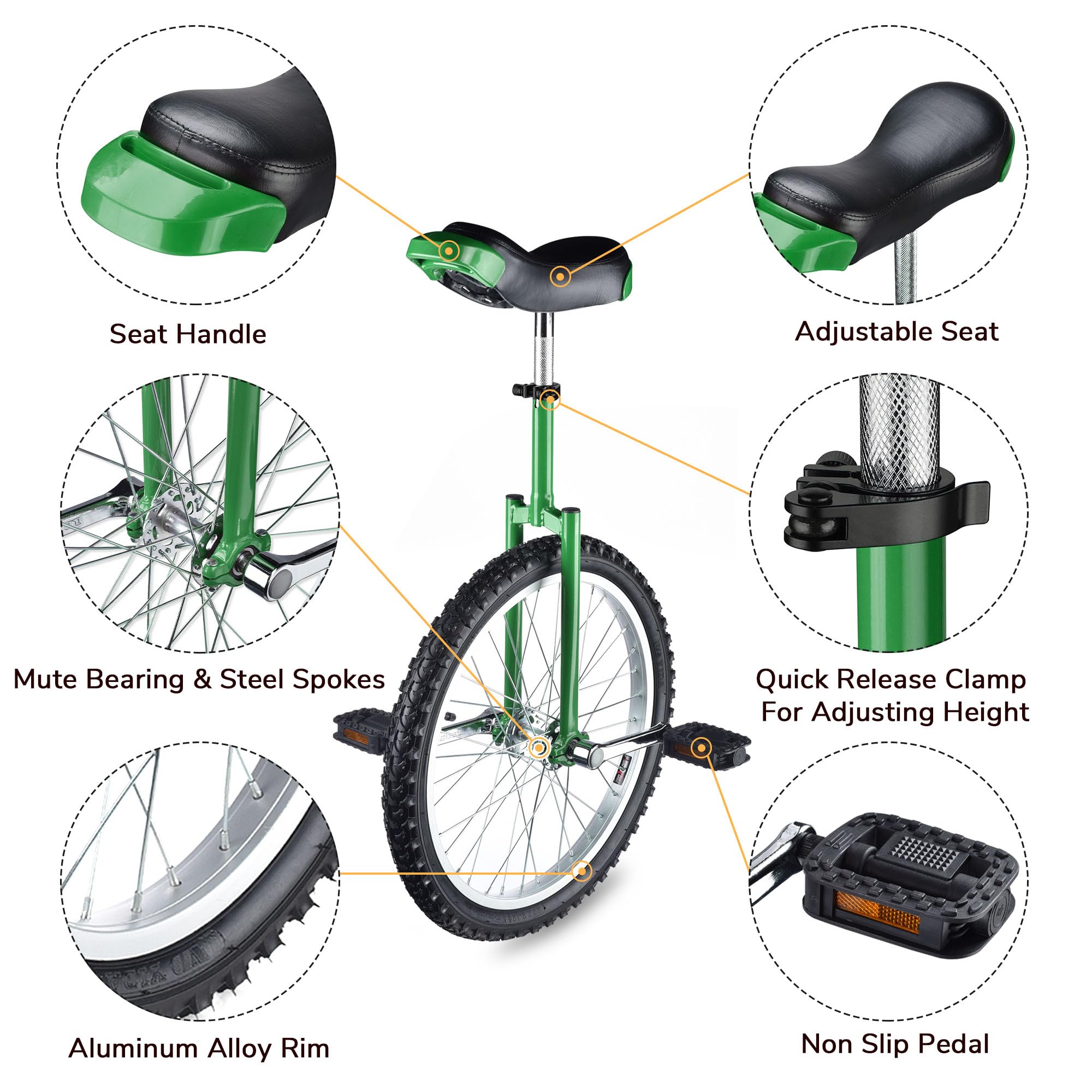 16/18/20/24 Inch Adjustable Unicycle for Adults & Kids - Outdoor Exercise Bike with Comfortable Seat for Fitness & Sports | Perfect for Park Rides, Commuting & Gym Workouts