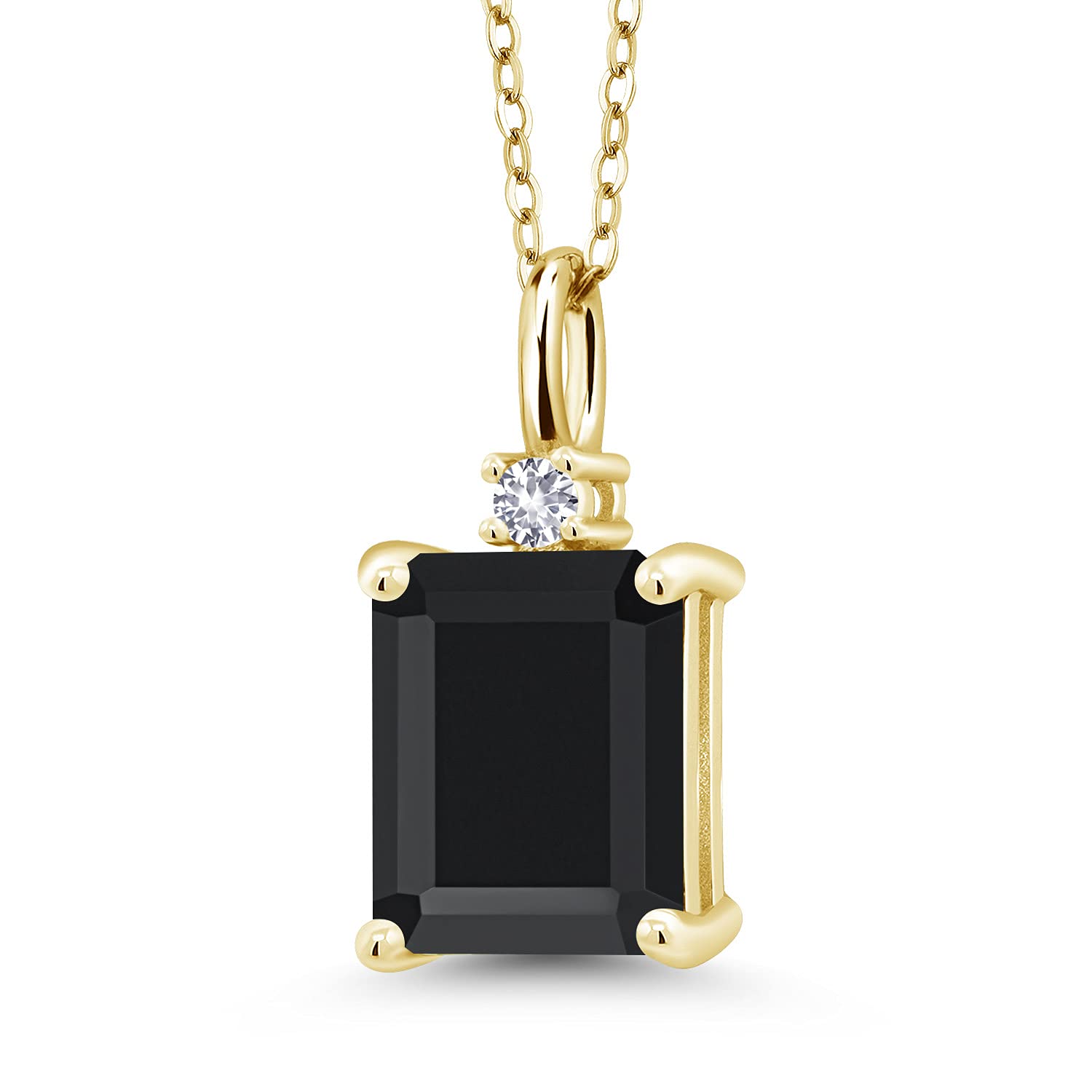 3.17 Ct Black Onyx & White Created Sapphire 18K Gold Plated Silver Pendant Necklace for Women - Elegant Gemstone Jewelry Gift for Birthday, Anniversary & Special Occasions