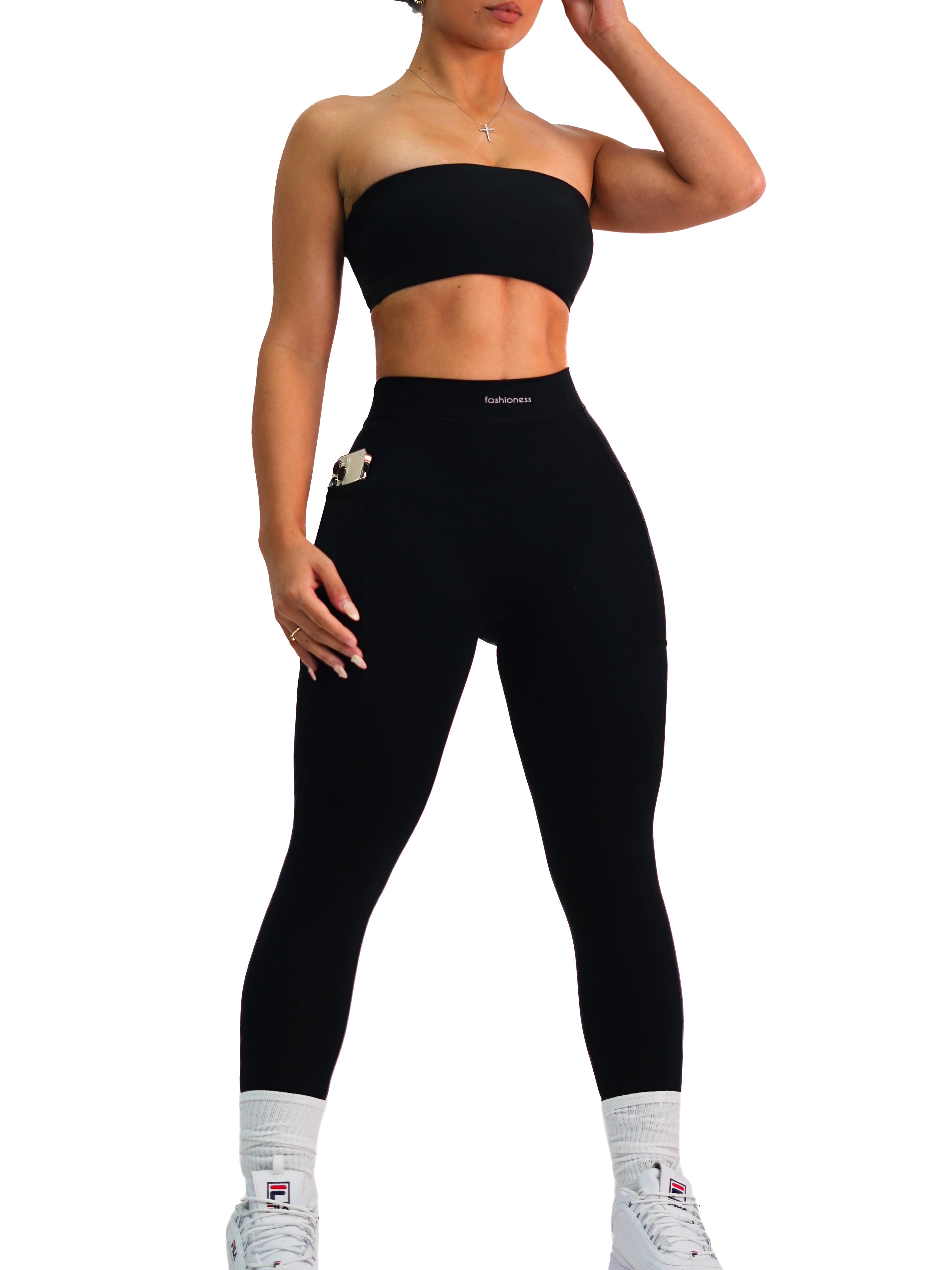 Premium V-Back Pocket Yoga Leggings for Women - High Waisted Workout Tights with Side Pockets - Black - Perfect for Gym, Running & Lounge Wear
