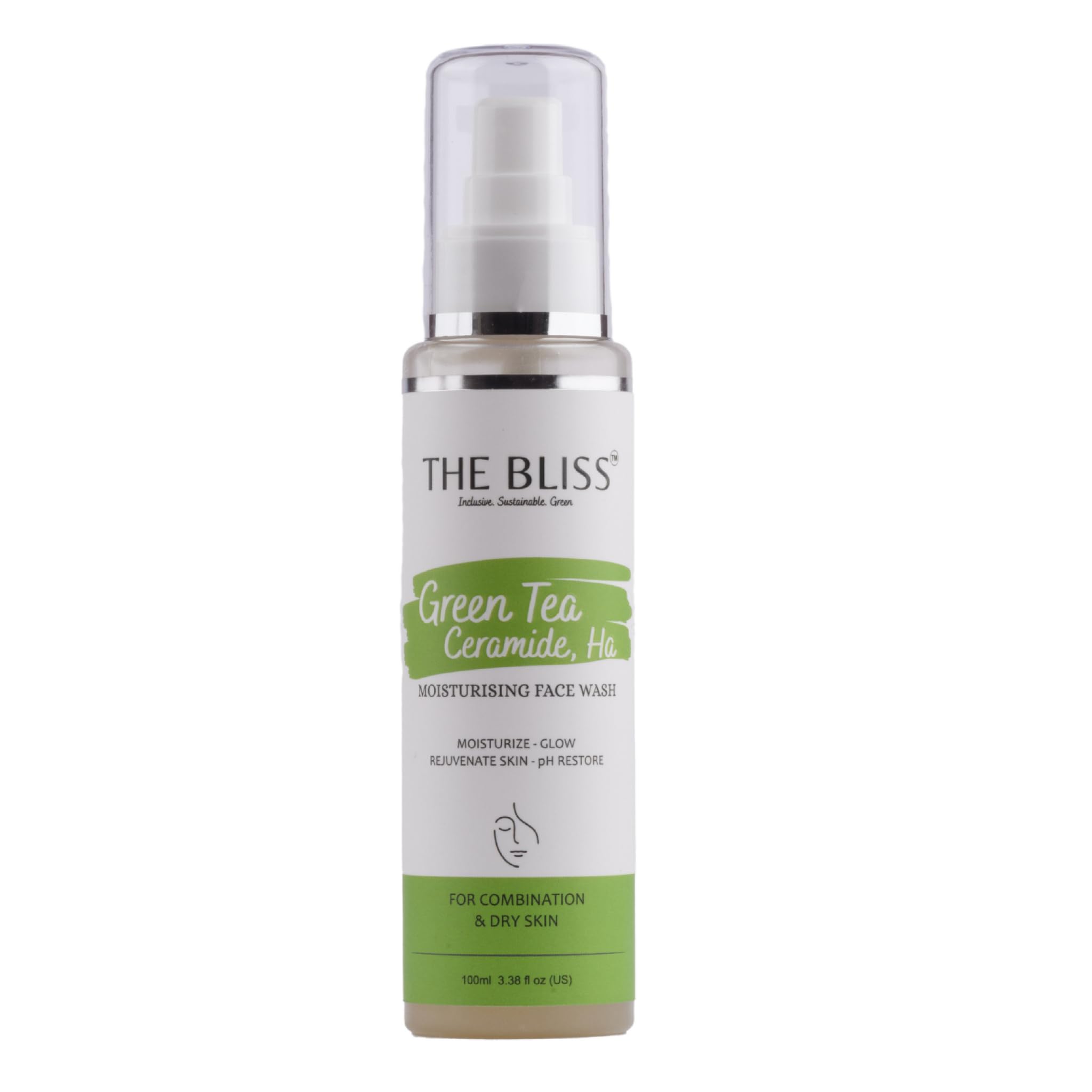 Bliss Green Tea, Aloe, Ginseng & CICA Plant-Based Face Wash for Acne Prone Skin - Sulfate-Free Cleanser for Oily & Sensitive Skin - Men & Women (100ml) | Daily Deep Cleansing & Soothing Skincare Routine