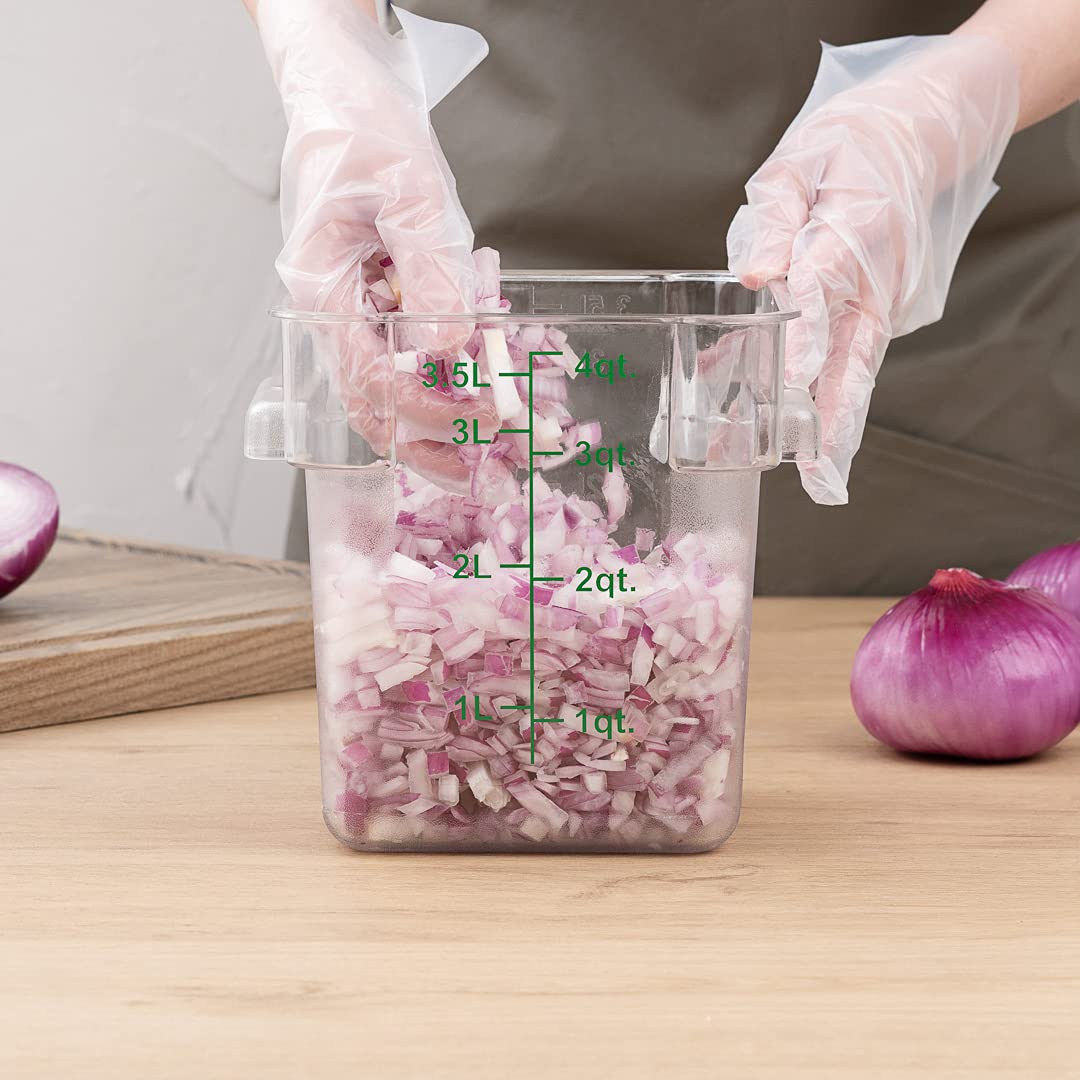 Restaurantware Met Lux 4 Quart Brine Buckets - 10 Pack Square Marinating Containers with Volume Markers, Built-In Handles | Clear & Green Plastic Dough Rising Buckets | Freezer-Safe Lids Sold Separately | Perfect for Commercial Kitchens, Bakery, Food Prep & Home Cooking