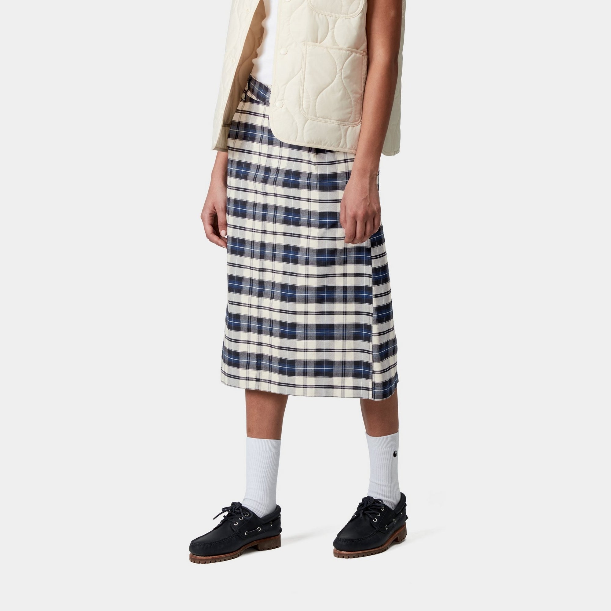 Tarbell Checkered Skirt for Women - Dark Navy & White Plaid Pattern | Casual & Office Wear | Perfect for Work, Dates & Everyday Outfits