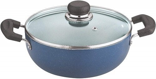 Non-Stick Kadai with Glass Lid - 2.6L Indian Cooking Pot for Sauteing, Frying & Simmering | Perfect for Biryani, Curry & Stir-Fry | PFOA-Free & Dishwasher Safe