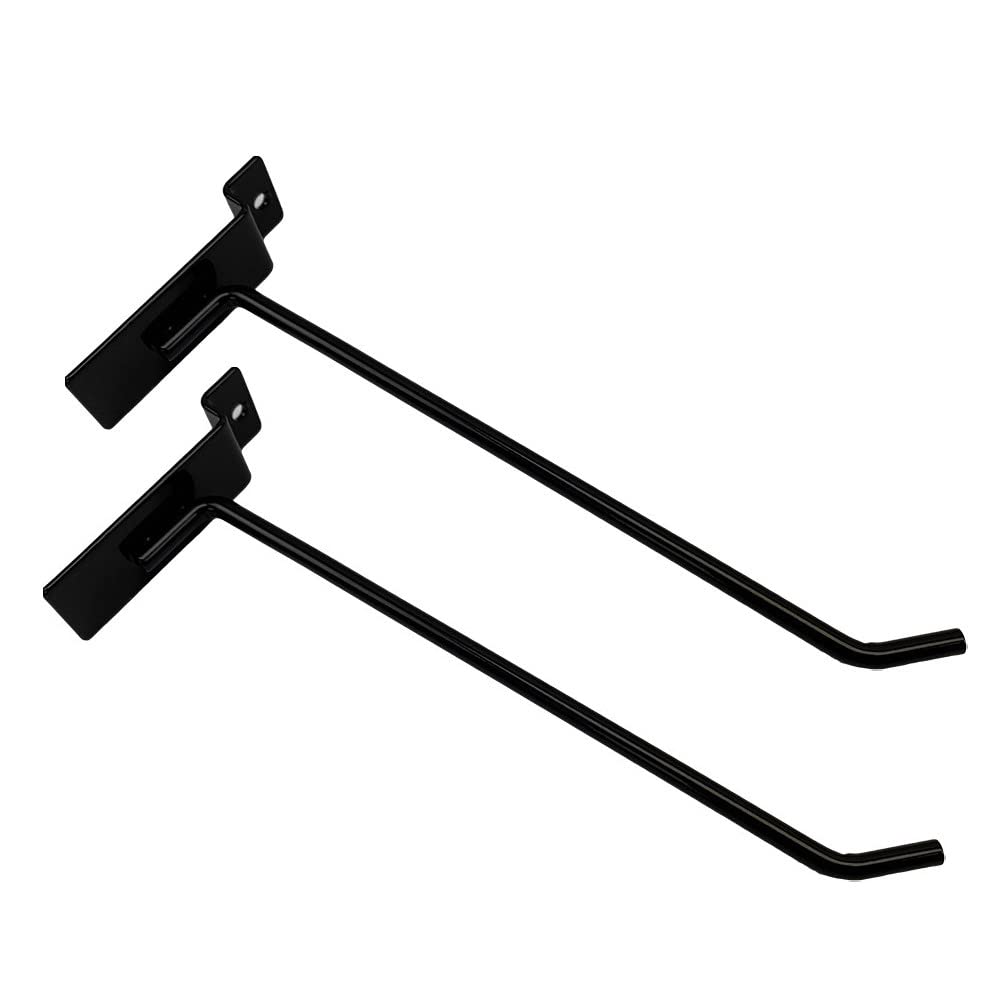 Prolinemax 2 Pack 8 Inch Black Slatwall Hooks - Heavy Duty Metal Wire Retail Display Hangers for Store Shelving, Clothing Racks & Home Organization