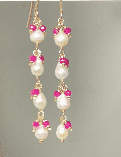 14K Gold Filled Ruby and Pearl Dainty Drop Earrings for Women - Elegant Gift for Brides, Valentine's Day & Special Occasions