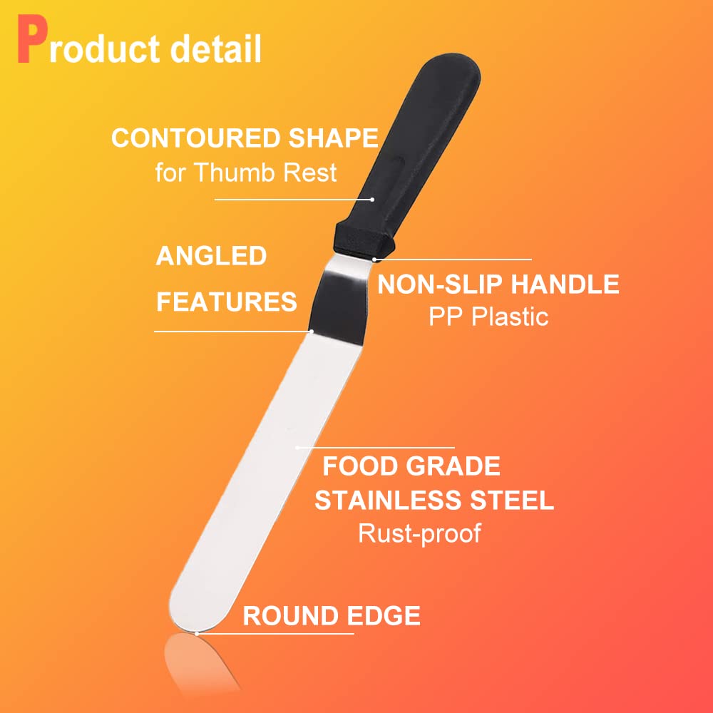 8 Inch Stainless Steel Icing Spatula - Bent Cake Decorating & Frosting Spatula with Ergonomic PP Handle - Perfect for Cookies, Cakes, Cupcakes, Pastries - Ideal for Home Baking, Professional Kitchens & Cake Shops