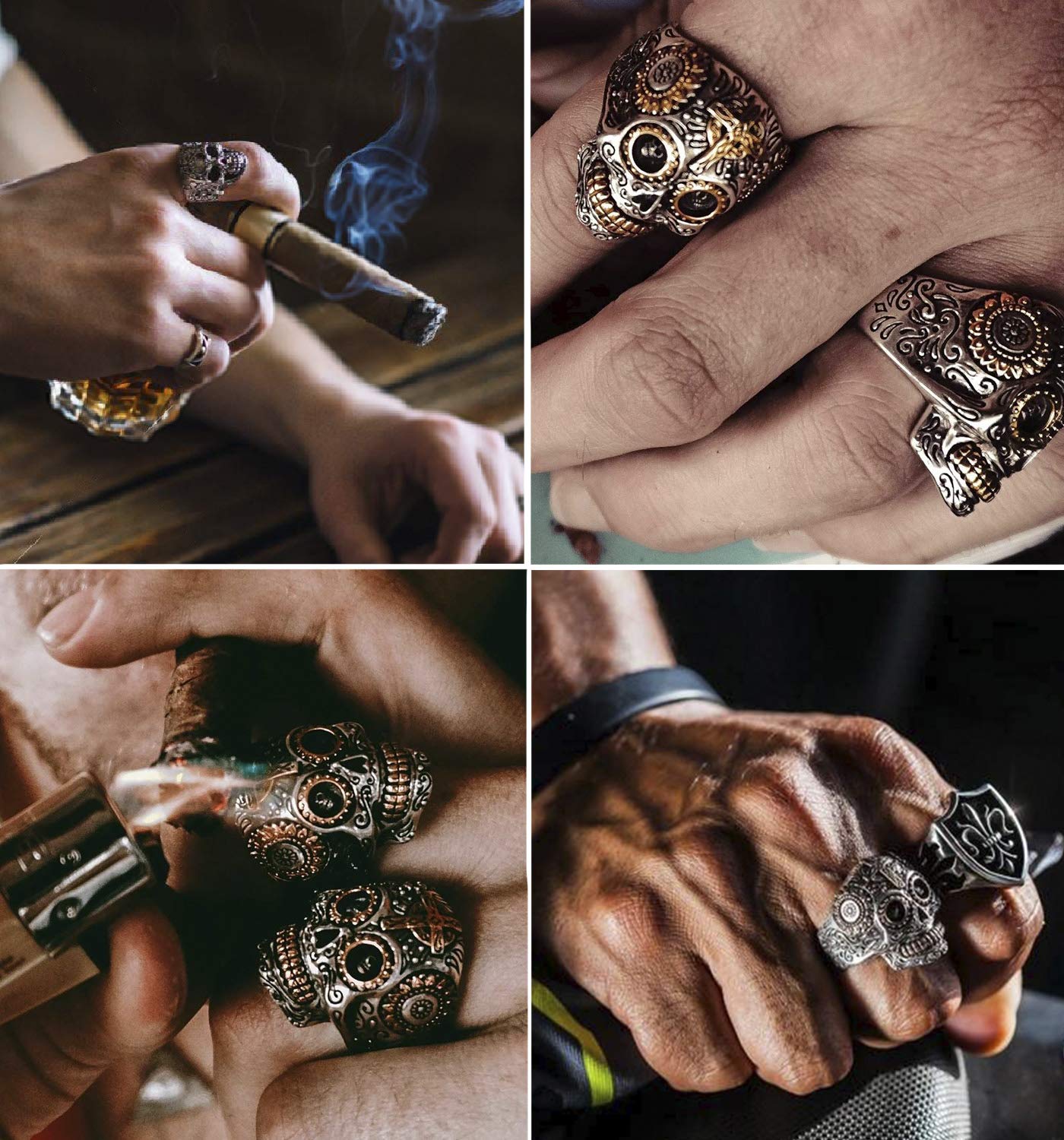 LAOYOU Sugar Skull Rings for Men & Women - Stainless Steel Gothic Biker Jewelry, Day of The Dead Inspired Punk Accessories - Perfect for Halloween, Christmas Gifts & Biker Fashion