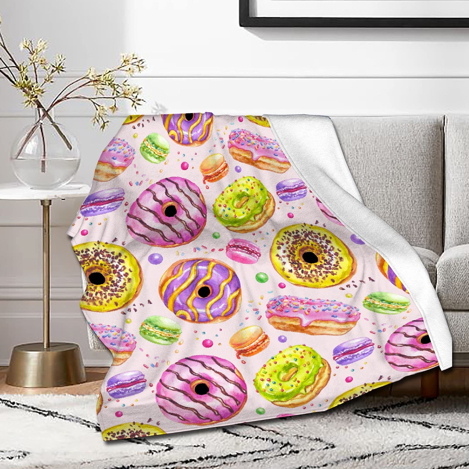 Soft & Warm Xoqan Watercolor Donuts Flannel Blanket - 50