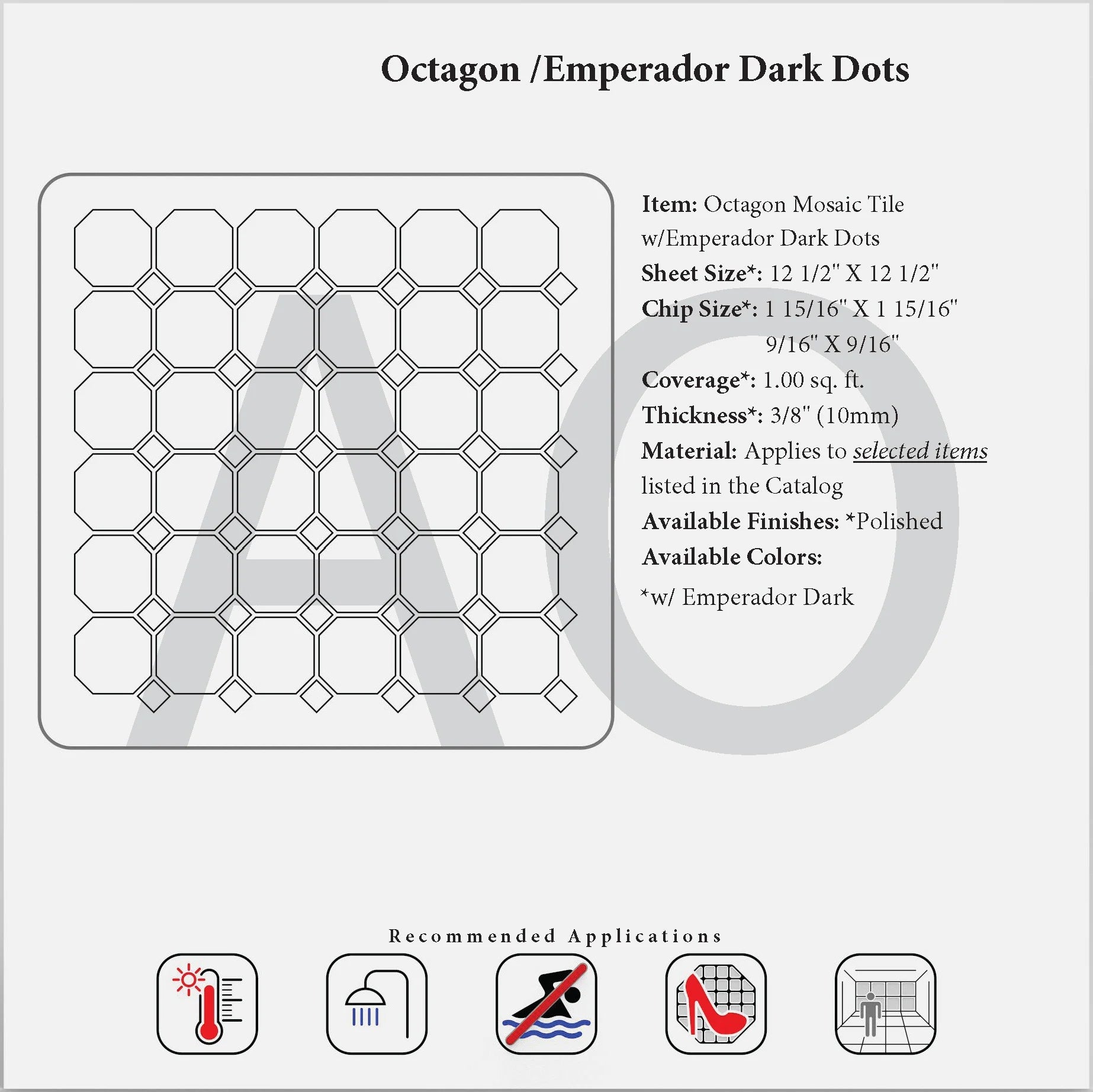 Emperador Dark Marble Octagonal Mosaic Tile with Beige Dots - Polished Finish for Bathroom Wall & Kitchen Backsplash