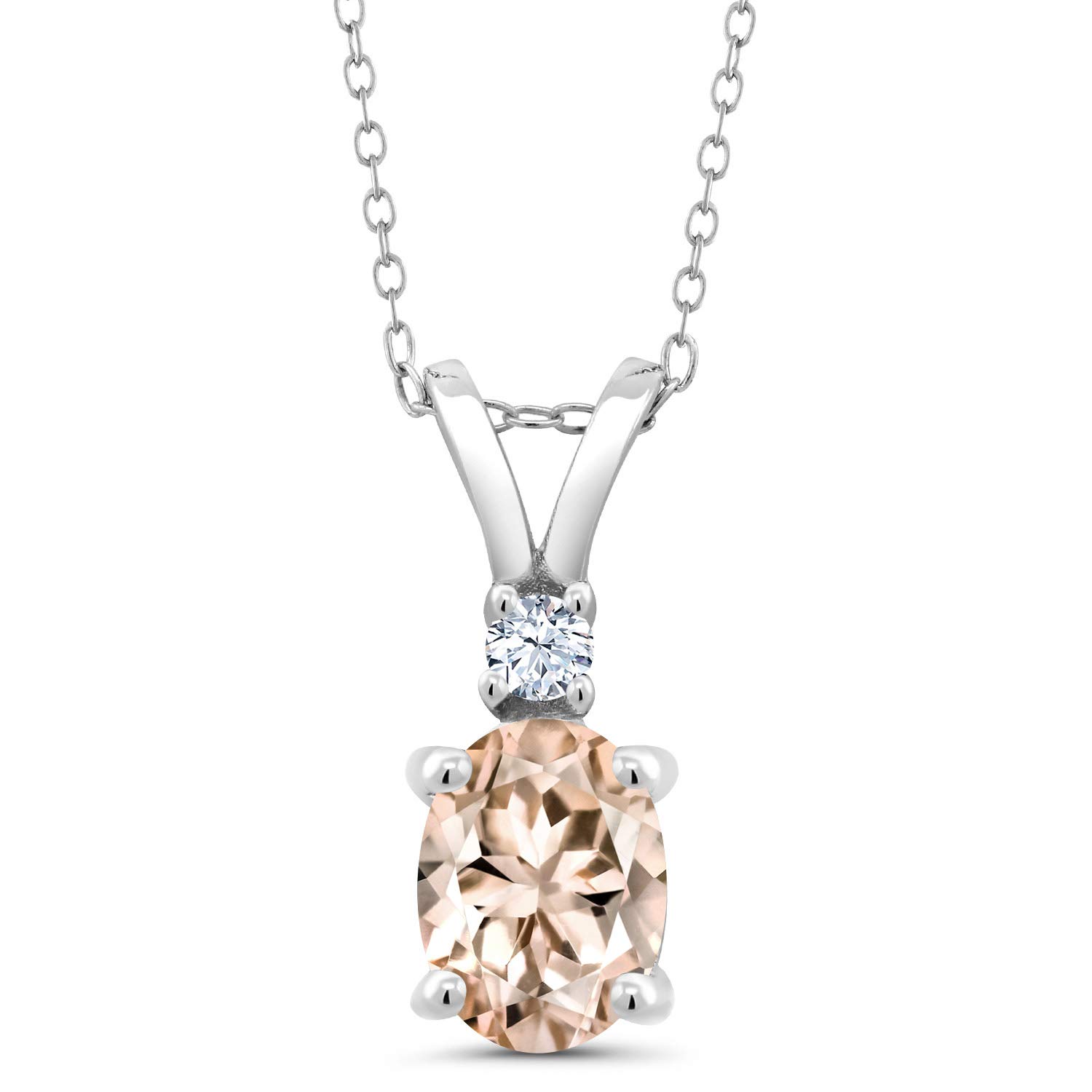 925 Sterling Silver Gemstone Birthstone & White Created Sapphire Pendant Necklace for Women | 8X6MM Oval Center Stone & 2.5MM Round Accent | 18 Inch Chain | Fine Jewelry Gift for Mom, Wife, Her | Perfect for Birthday, Anniversary, Valentine's Day & Special Occasions