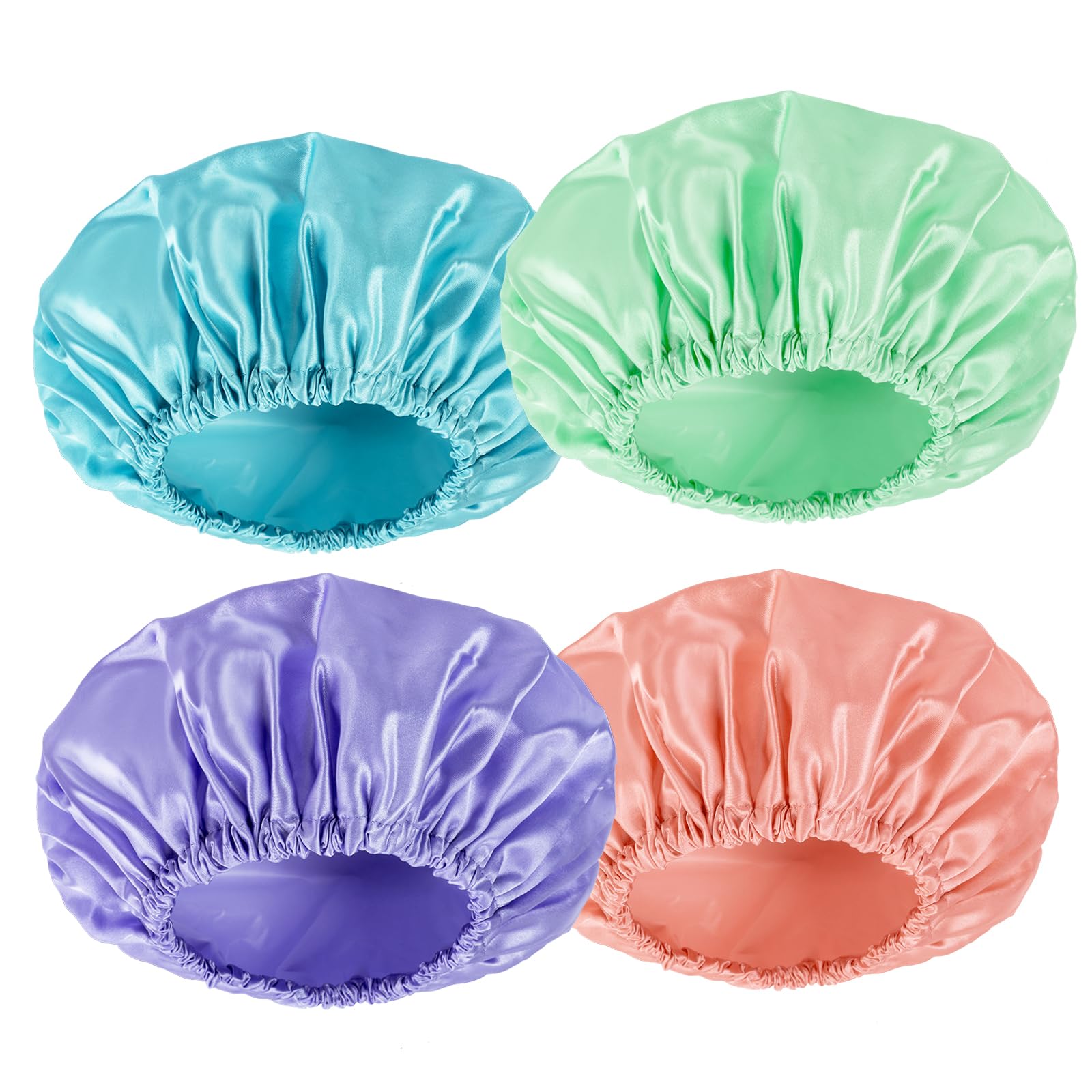 AmazerBath 4-Pack Waterproof Shower Caps for Women - Reusable Large Size EVA Bathing Hair Protection with Double Layer Design | Perfect for Swimming, Spa, Travel & Daily Hair Care