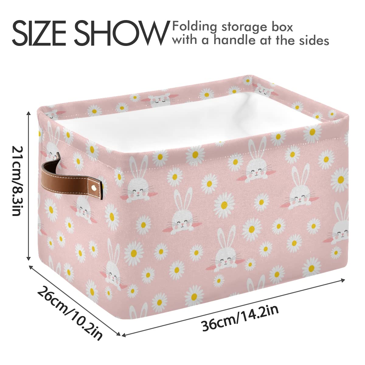 Collapsible Pink Rectangle Storage Basket with Daisy Garden & Rabbits Design - Waterproof Organizer Bin for Nursery Toys, Books, Closet Shelves & Bedroom Decor | Perfect for Kids' Room, Playroom & Home Organization