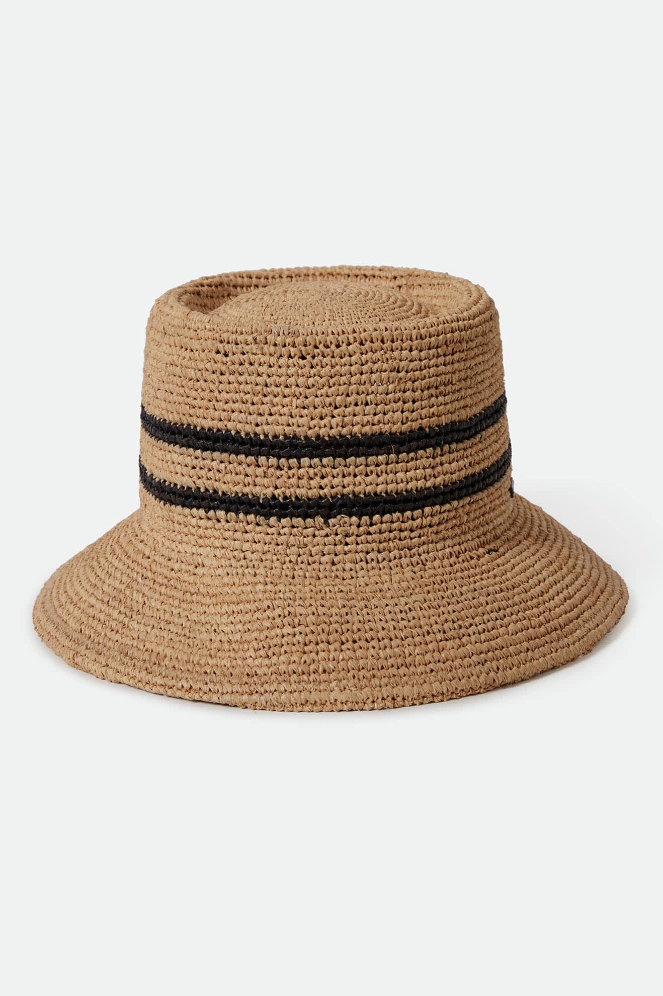Ellee Straw Bucket Hat - Summer Beach Sun Hat for Women, Breathable Wide Brim UPF 50+ Sun Protection, Tan/Black - Perfect for Beach Vacations, Pool Parties & Outdoor Adventures