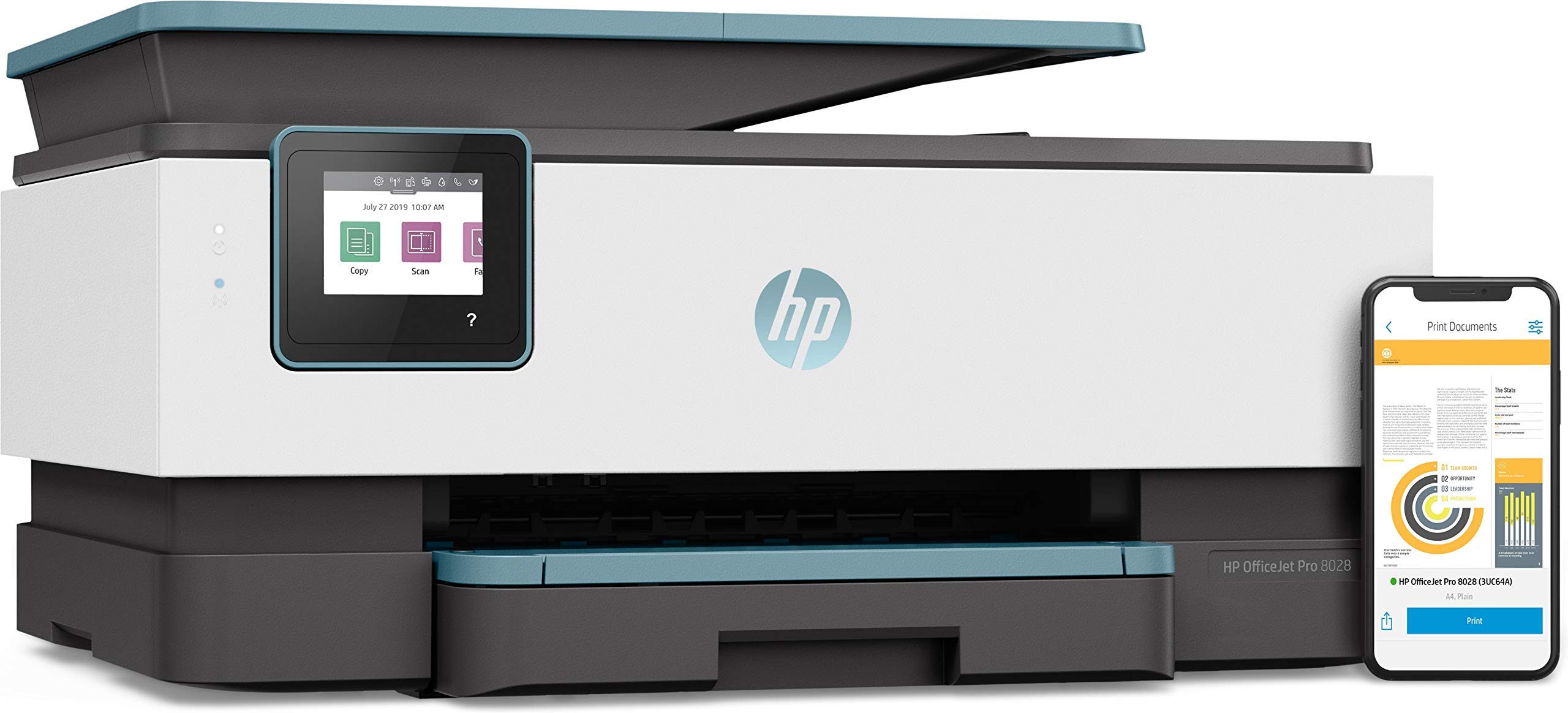HP OfficeJet Pro 8028 Wireless All-in-One Printer with Scanning, Copying & Fax | High-Speed Printing | Mobile & Cloud Printing | Works with Alexa | Certified Refurbished - Perfect for Home Office, Small Business & Remote Work