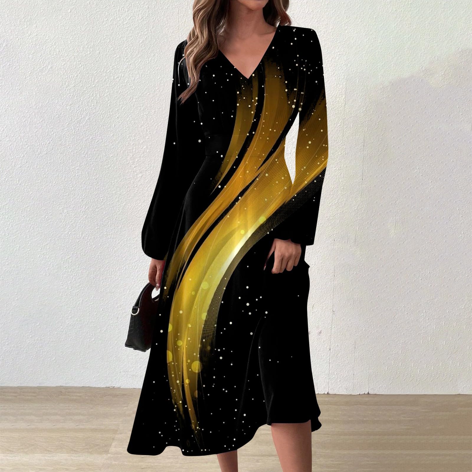 2024 Women's Fall Casual Long Sleeve V-Neck Maxi Dress - Floral Printed Boho Style Wedding Guest Dress for Autumn Parties, Date Nights & Special Occasions