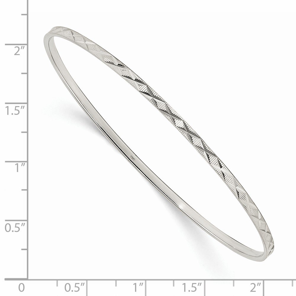 925 Sterling Silver Diamond-Cut Slip-On Bangle Cuff Bracelet - 8