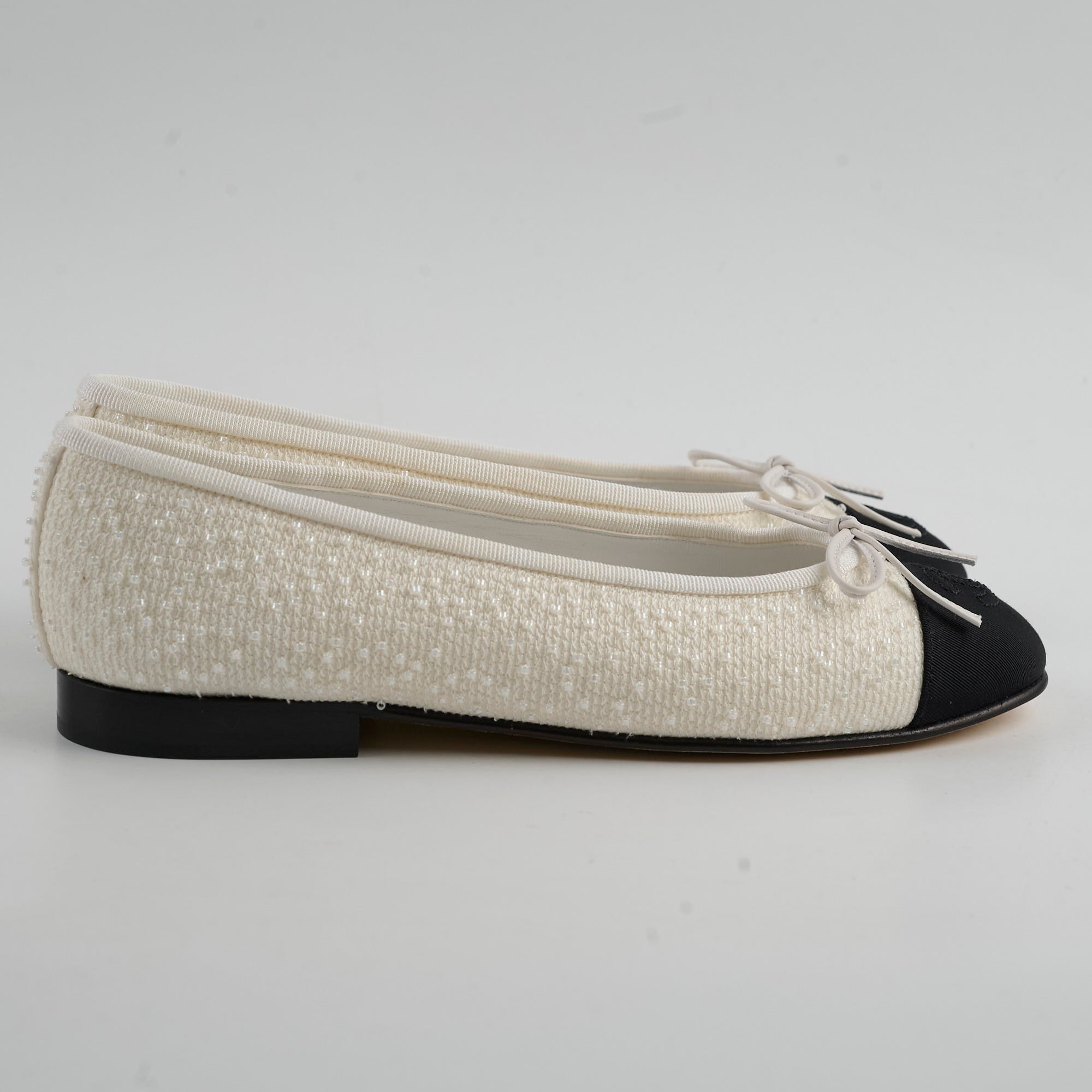 Chanel Ballet Flats for Women Size 35.5 - Classic White & Black Leather Comfortable Shoes | Perfect for Office, Wedding & Casual Wear