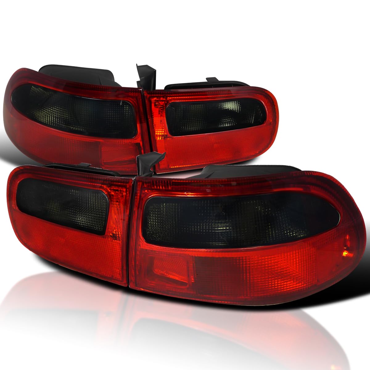 Spec-D Tuning Red Smoke Lens Tail Lights for 1992-1995 Honda Civic 3-Door Hatchback - Left & Right Pair Assembly | Stylish LED Brake Lights for Enhanced Visibility & Custom Look | Perfect for Night Driving & Car Shows