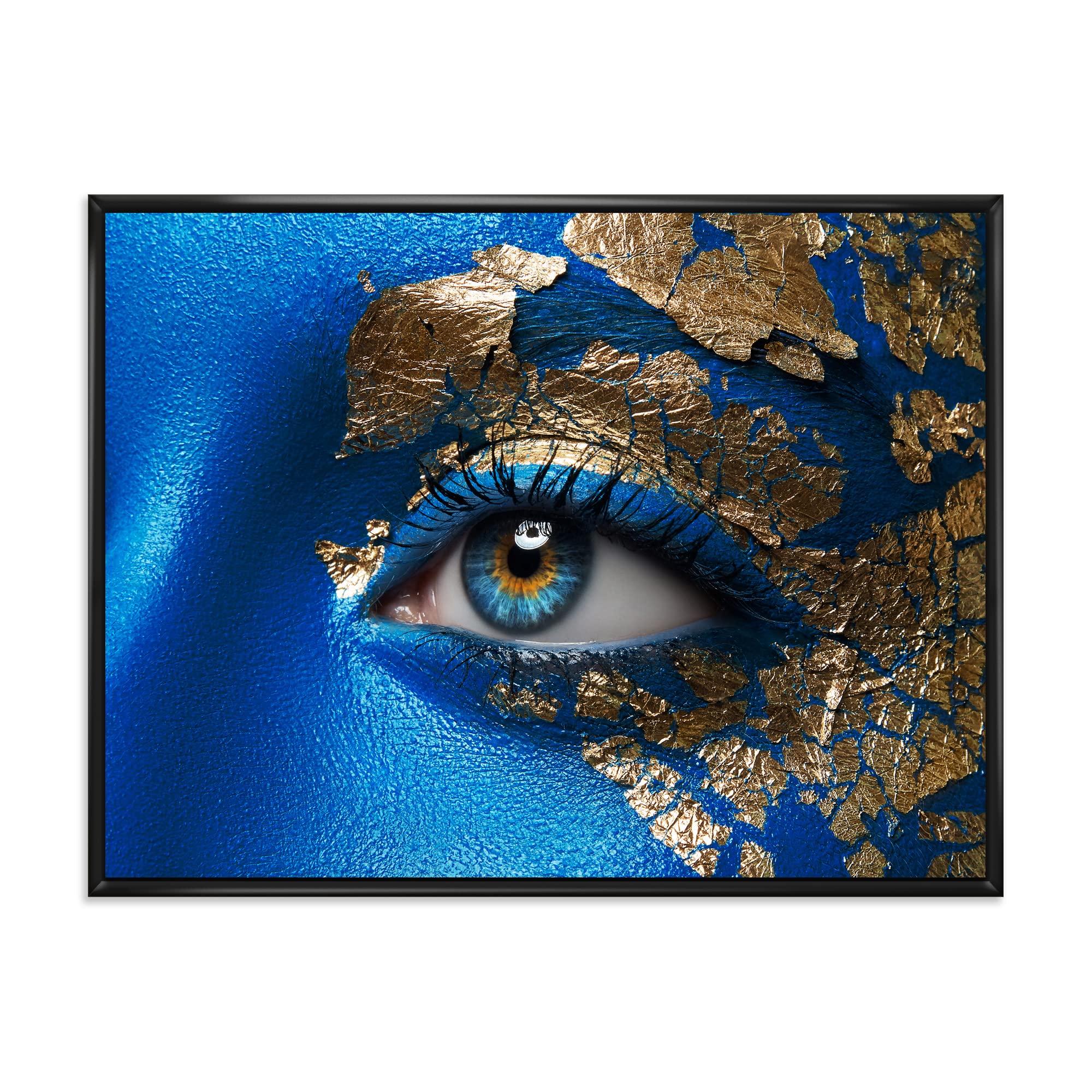 Modern Framed Canvas Wall Art Print - Portrait of Young Girl with Blue Makeup | Home Decor, Living Room, Bedroom, Office Wall Art