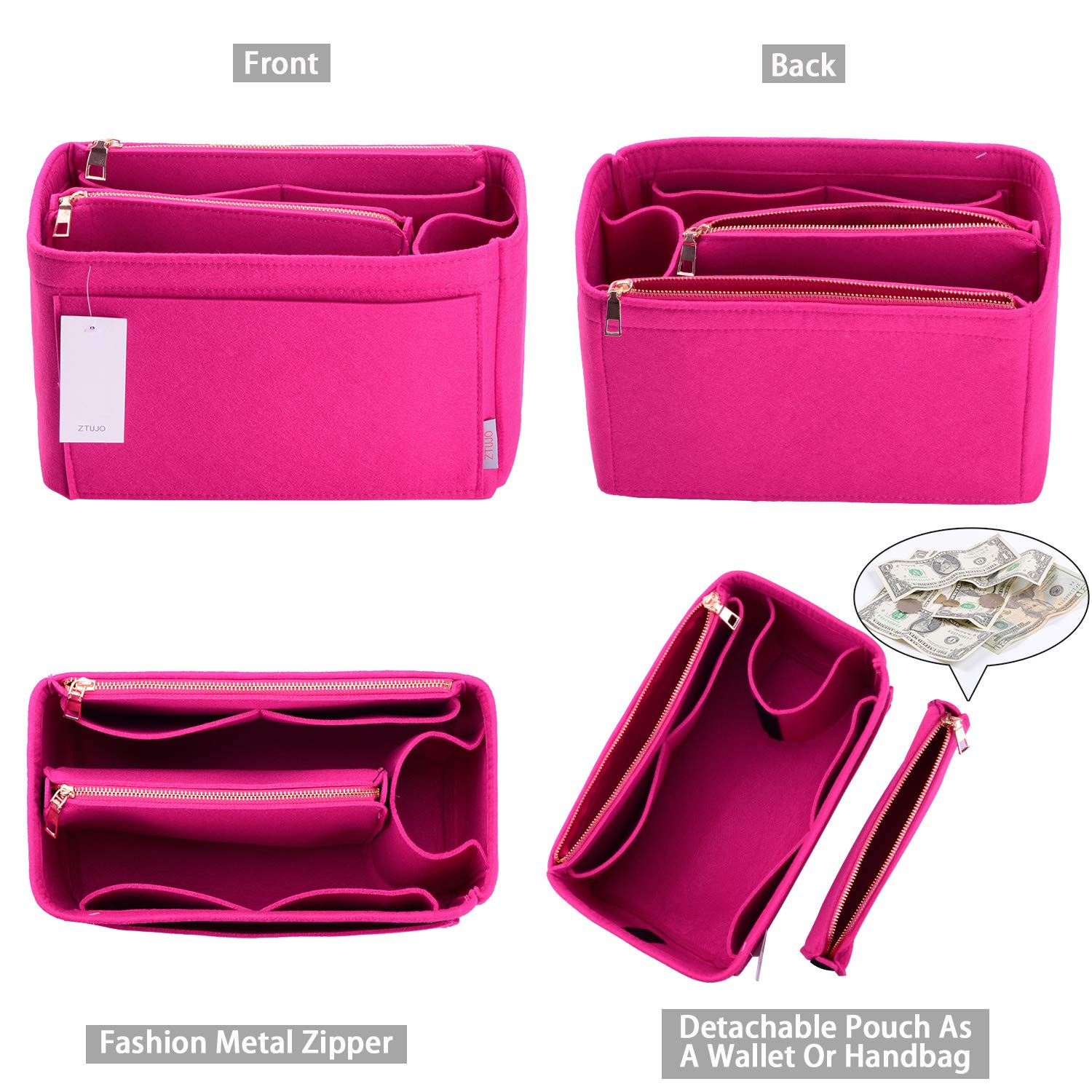ZTUJO Felt Purse Organizer Insert for Louis Vuitton Speedy, Neverfull, Graceful & Tote Bags - Handbag Shaper & Storage Solution for Travel, Work & Daily Use