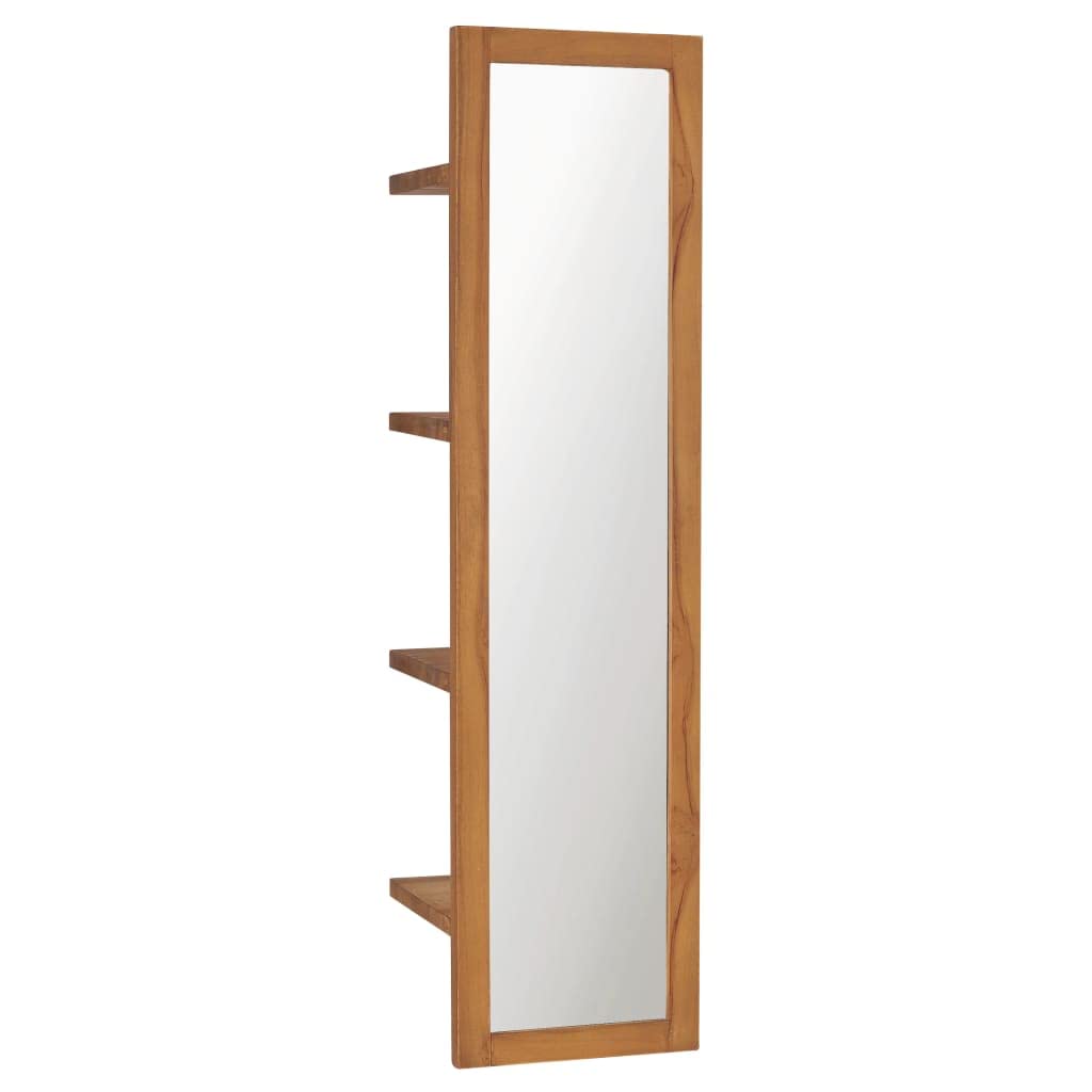 Teak Wood Vanity Mirror with Shelves - Bathroom & Bedroom Decor for Home