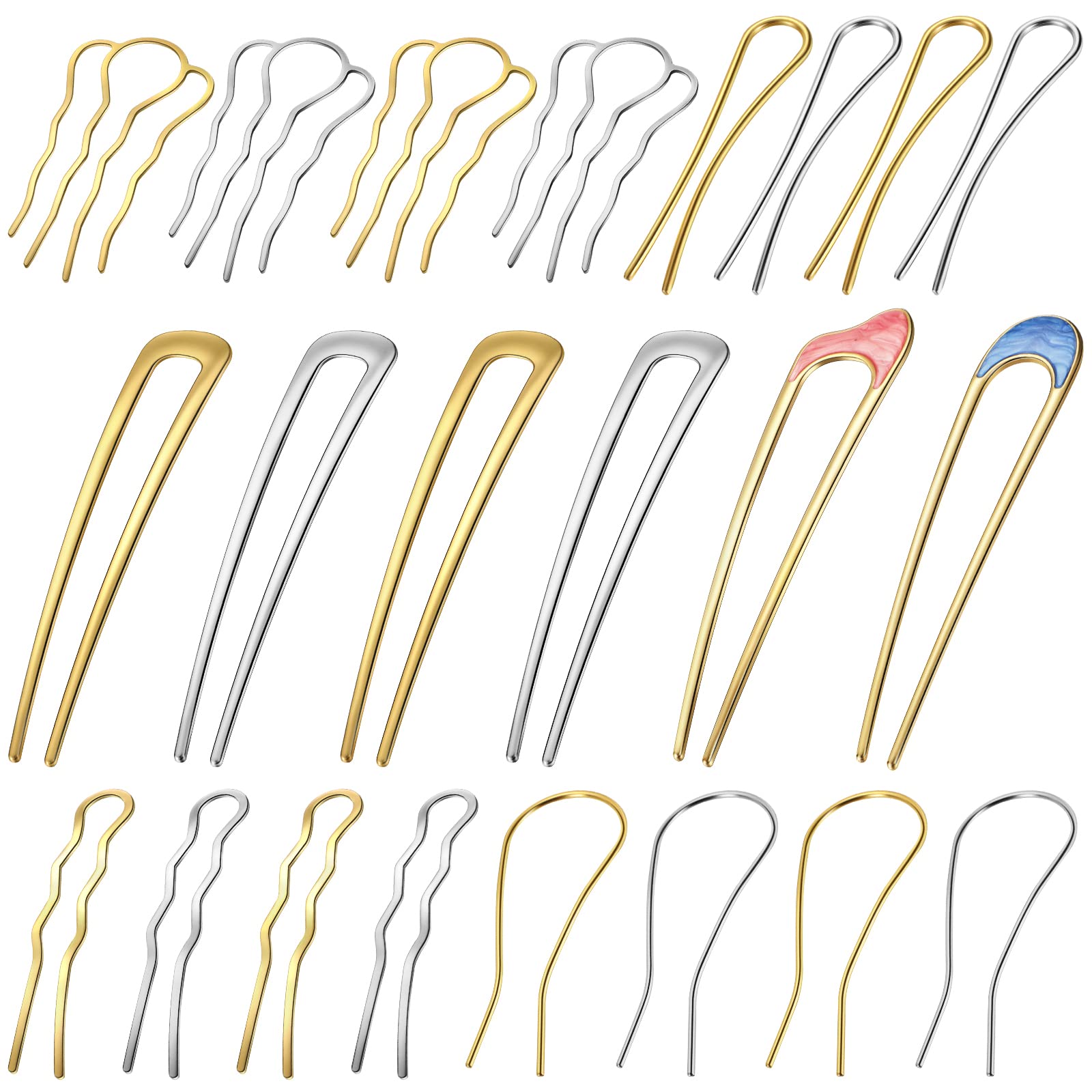 Ysleen 22-Piece French Hair Pin Set - Metal U-Shaped Hairpins, Barrettes & Bun Updo Accessories in Gold & Silver (6 Styles) | DIY Handmade Hair Clips for Women & Girls | Perfect for Weddings, Prom, Parties & Everyday Hairstyles