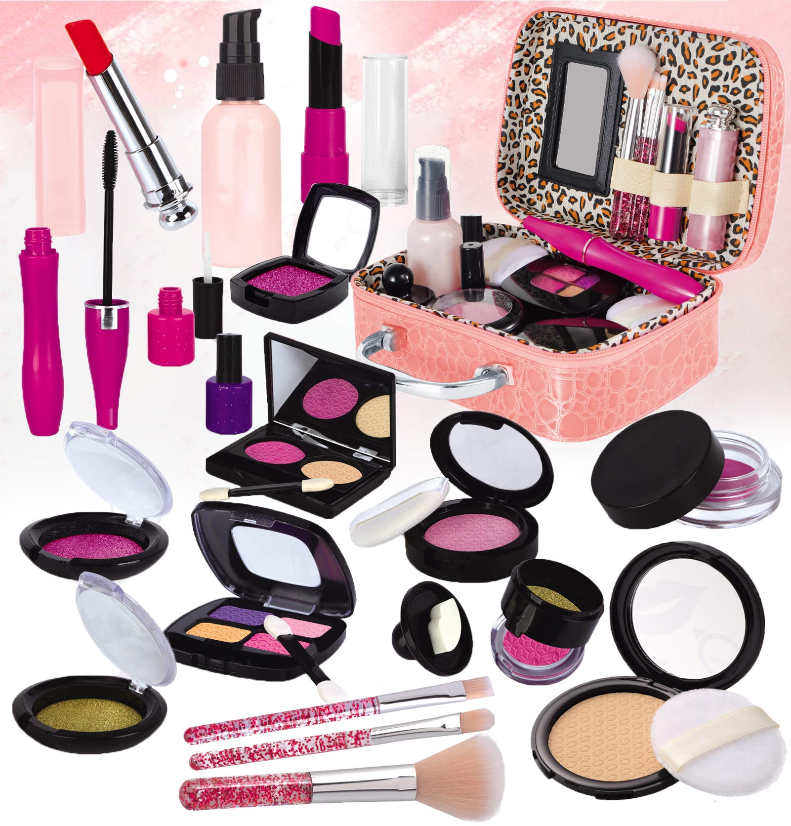 Fake Makeup Kit for Girls - Kids Cosmetic Toy Set with Bag - Birthday & Christmas Gift for Pretend Play