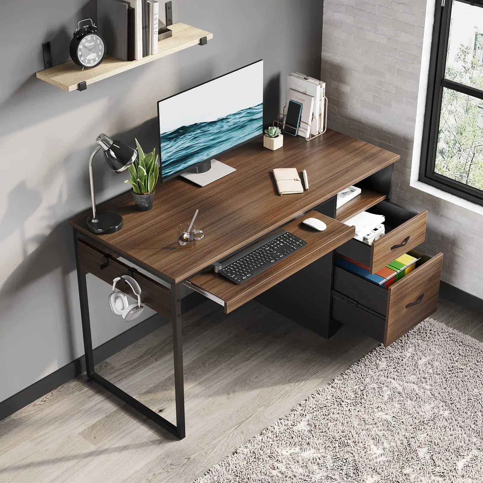 Bestier 48 Inch Office Computer Desk with Drawers - Modern Writing Workstation with Storage for Home & Small Business - Perfect for Remote Work, Study & Gaming Setup