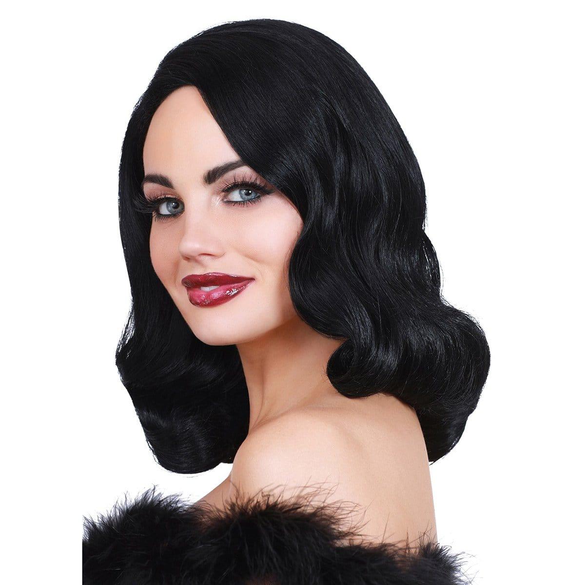 Hollywood Glamour Black Wig for Women - Long Curly Synthetic Hairpiece for Cosplay, Parties & Special Occasions