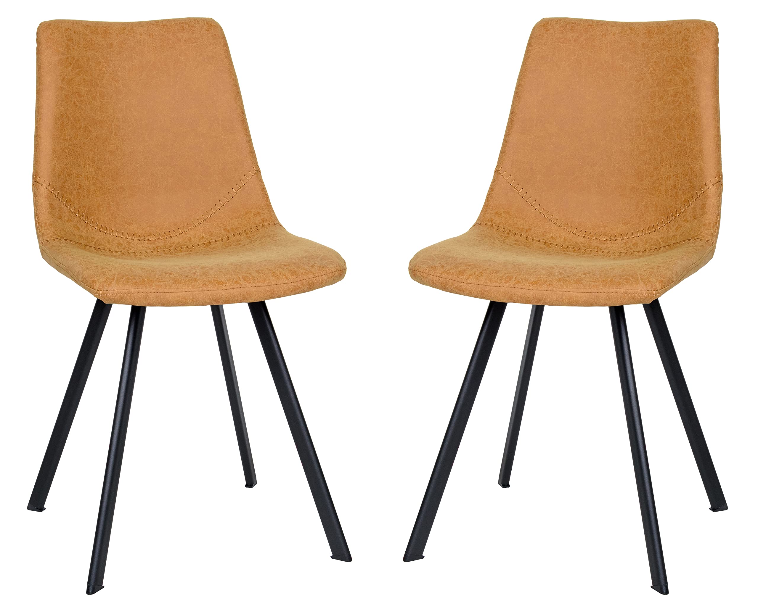 LeisureMod Dining Chairs Set of 2 - Modern Upholstered Leather Accent Chairs with Powder-Coated Metal Base for Dining Room, Living Room & Kitchen (Markley Series, Light Brown) - Perfect for Entertaining Guests & Family Meals