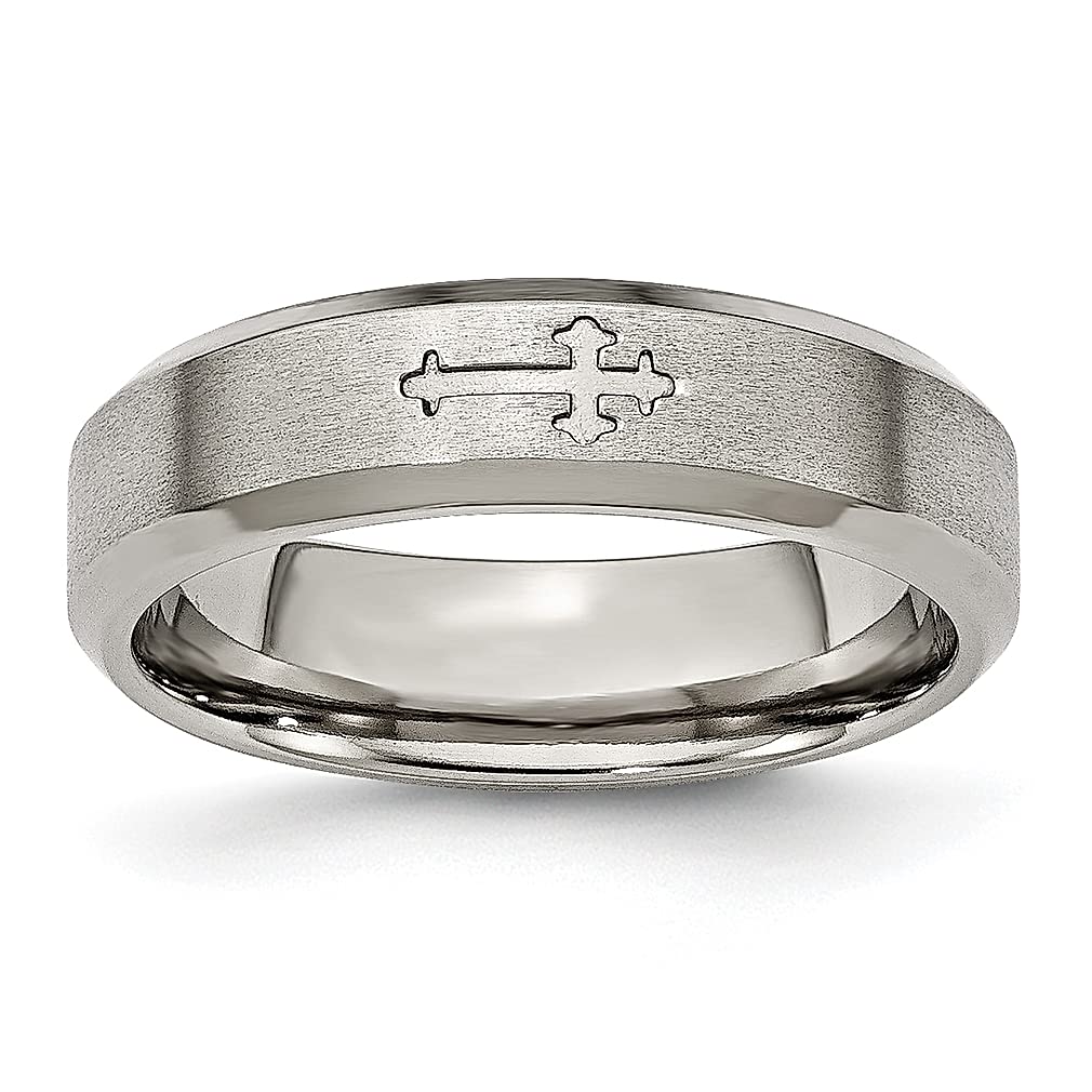 ICE CARATS Titanium Brushed Cross Wedding Ring for Women - 6mm Beveled Edge Religious Jewelry, Elegant Bridal Band, Anniversary Gift for Her - Perfect for Weddings, Engagements & Special Occasions