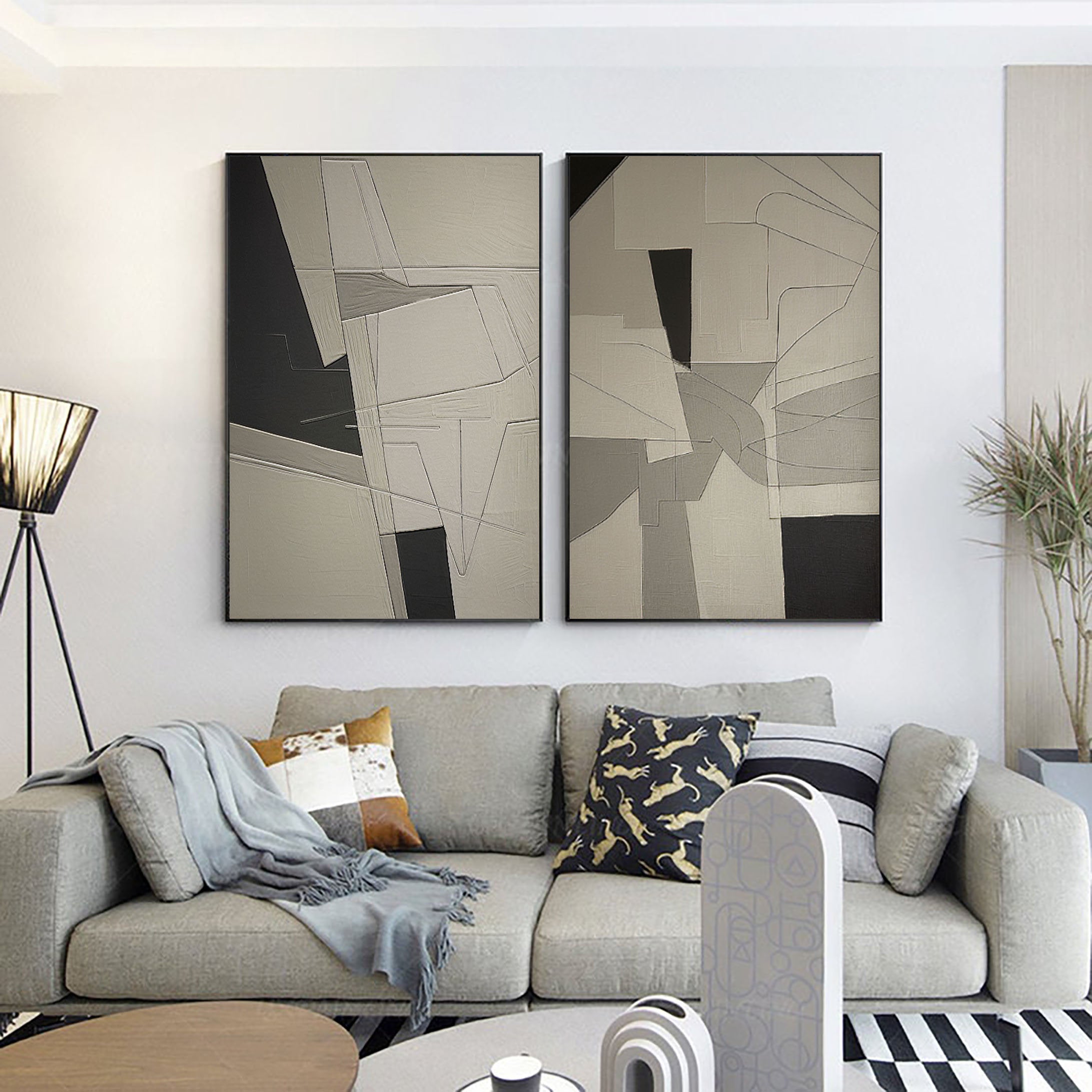 Abstract Beige & Brown Wall Art Set of 2 - Modern Canvas Paintings for Living Room, Bedroom & Office Decor #BB055