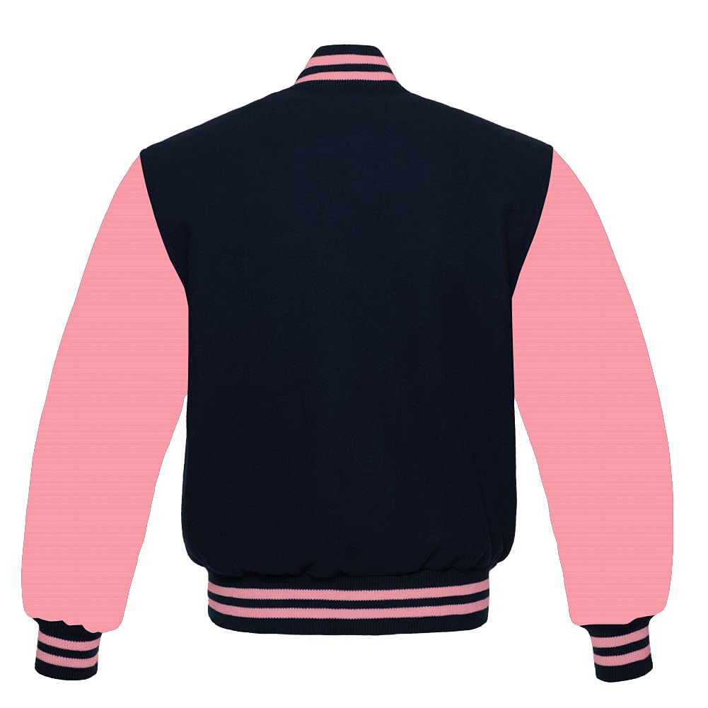 Varsity Baseball Letterman Jacket for Men - Wool Bomber Style with Pink Sleeves | School Spirit & Casual Wear | Perfect for Baseball Games, College Events & Street Fashion