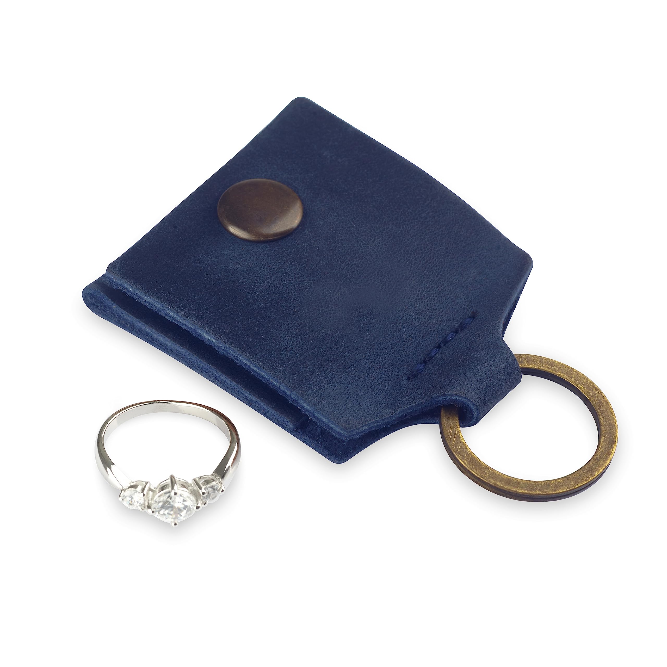 Premium Leather Keychain Ring Holder - Wedding & Engagement Ring Travel Case, Gym & Workout Ring Pouch (Blue) - Perfect for Travel, Sports & Everyday Jewelry Protection