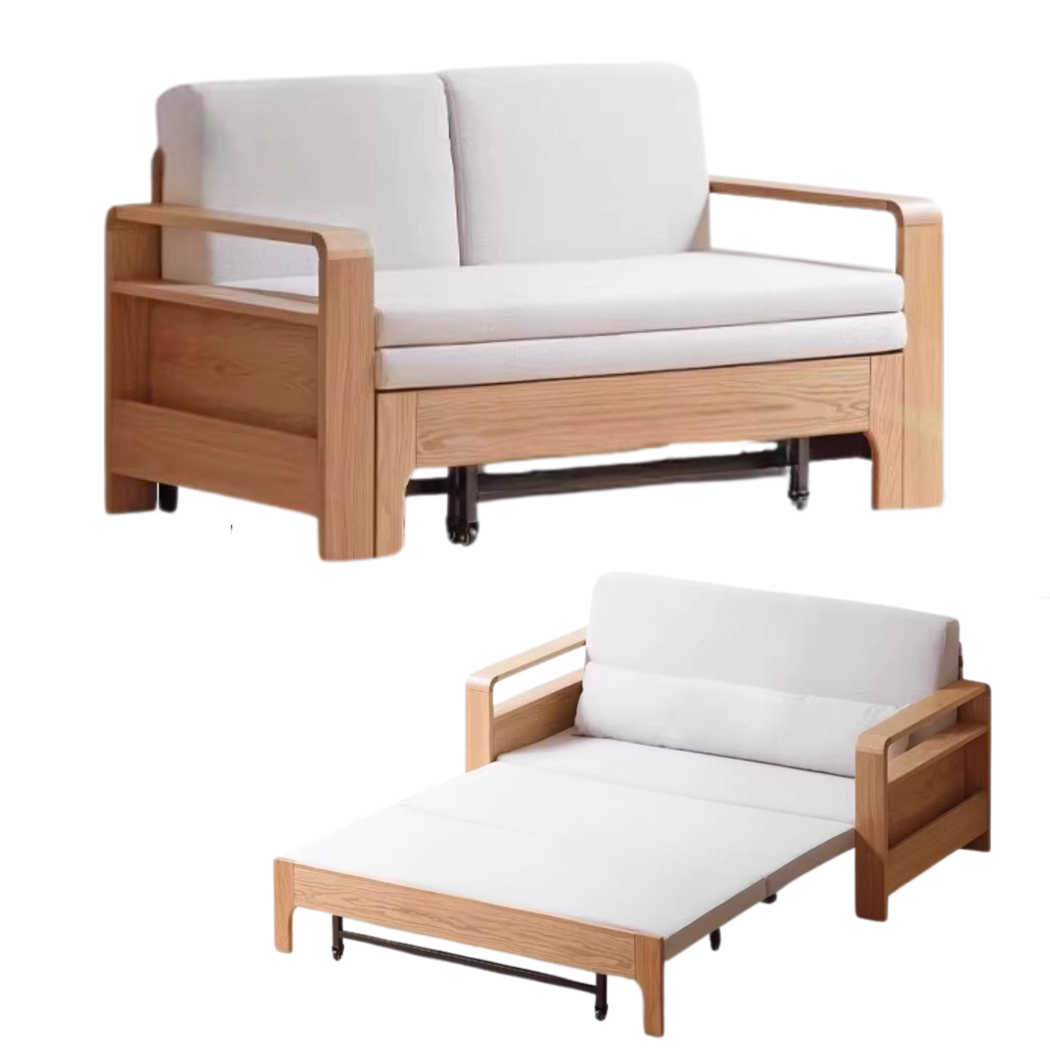 54.3x(30.9-76.8)x31.1 / 138x(78.5-195)x79сm / Oak sofa bed - beige (ordinary cushion)