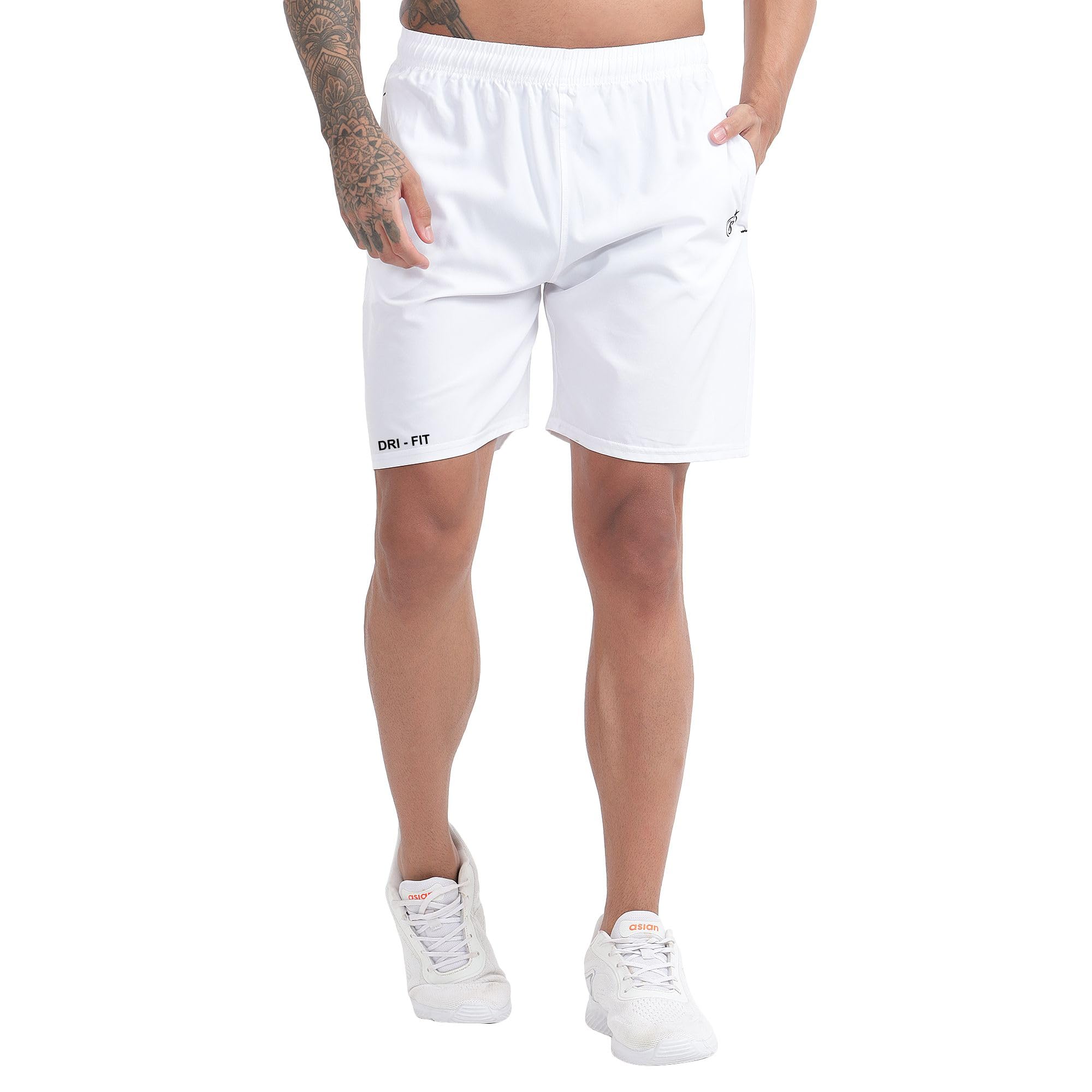 BLUE STAR SHARK Men's Athletic Sports Shorts - Quick Dry Lightweight Workout Shorts with Zip Pockets & Elastic Waistband - Perfect for Running, Gym Training & Outdoor Activities