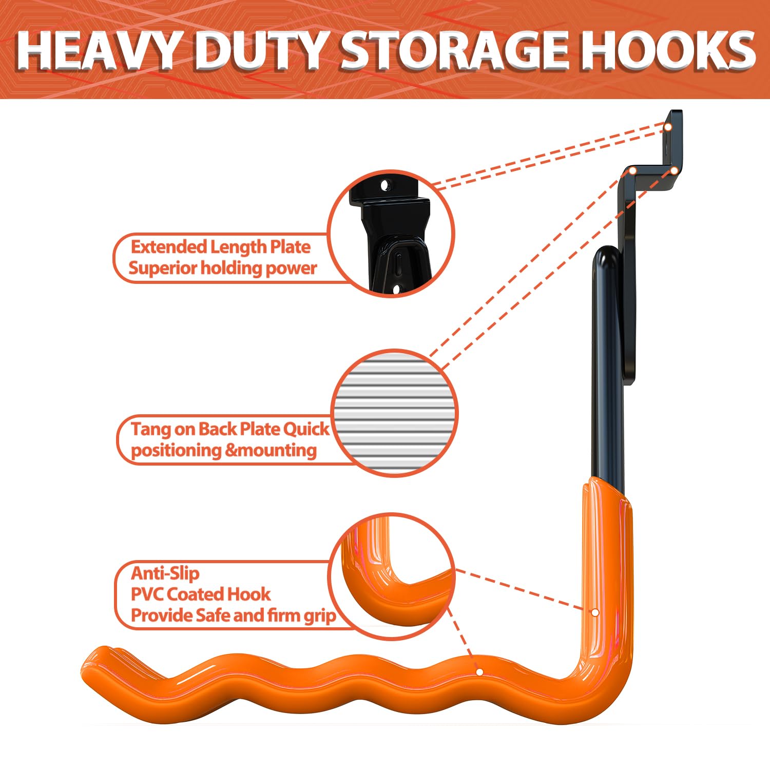 14-Pack 3-H Slatwall Hooks & Hangers - 7 Sizes for Garage Organization - Proslat Accessories for Wall Panels, Garden Tools, Chairs & Ladder Storage - Orange (Perfect for Home, Garage & Retail Display)