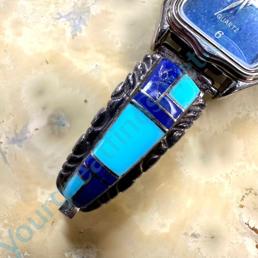 Sterling Silver Turquoise Lapis Lazuli Navajo Watch - Handmade Native American Jewelry for Women - Perfect for Casual Wear, Festivals & Boho Fashion
