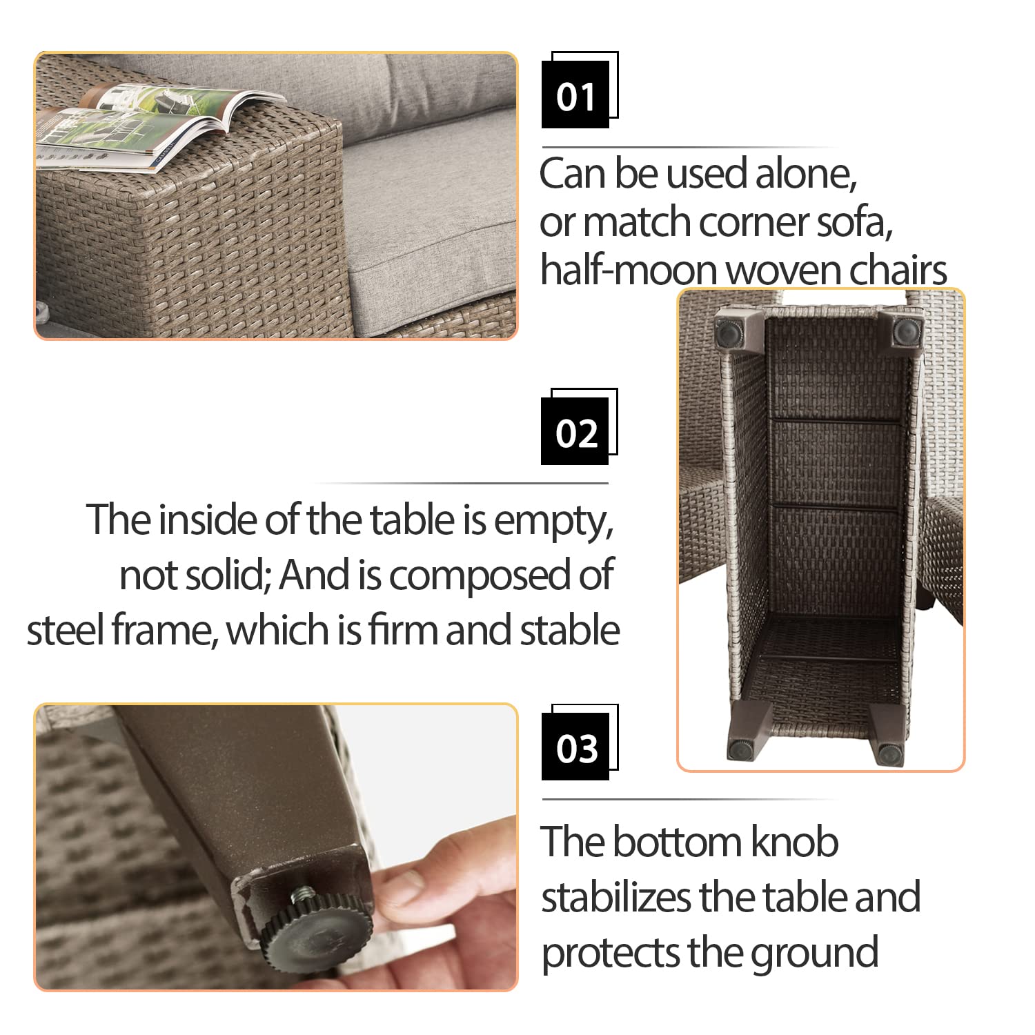 LOKATSE HOME Brown Rectangle Wicker Coffee Table - Rattan End Table for Outdoor Patio, Living Room & Garden Decor