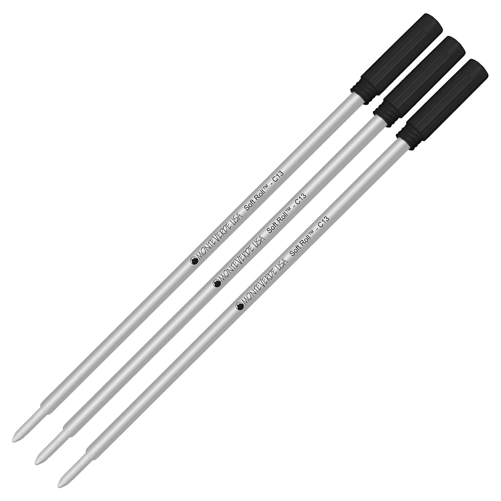 Monteverde Soft Roll Ballpoint C13 Ink Refill 3-Pack - Black Medium Tip 0.7mm - Compatible with Cross Style Pens - Perfect for Office, School & Everyday Writing
