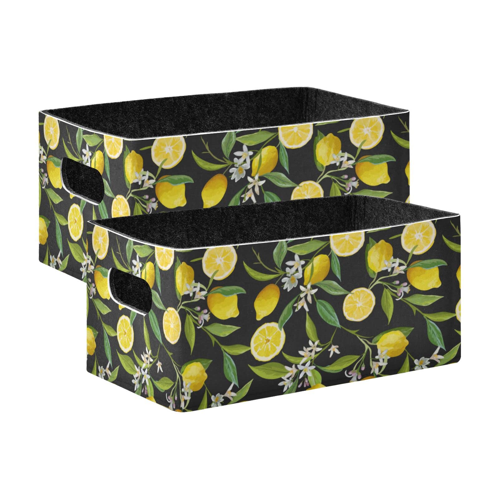 Lemon Tree Black Storage Basket Bins Set (2 Pack) - Foldable Felt Collapsible Storage Organizers with Handles for Nursery, Kids Room, Closet & Bathroom - Perfect for Toys, Clothes, Towels, Books & Home Organization