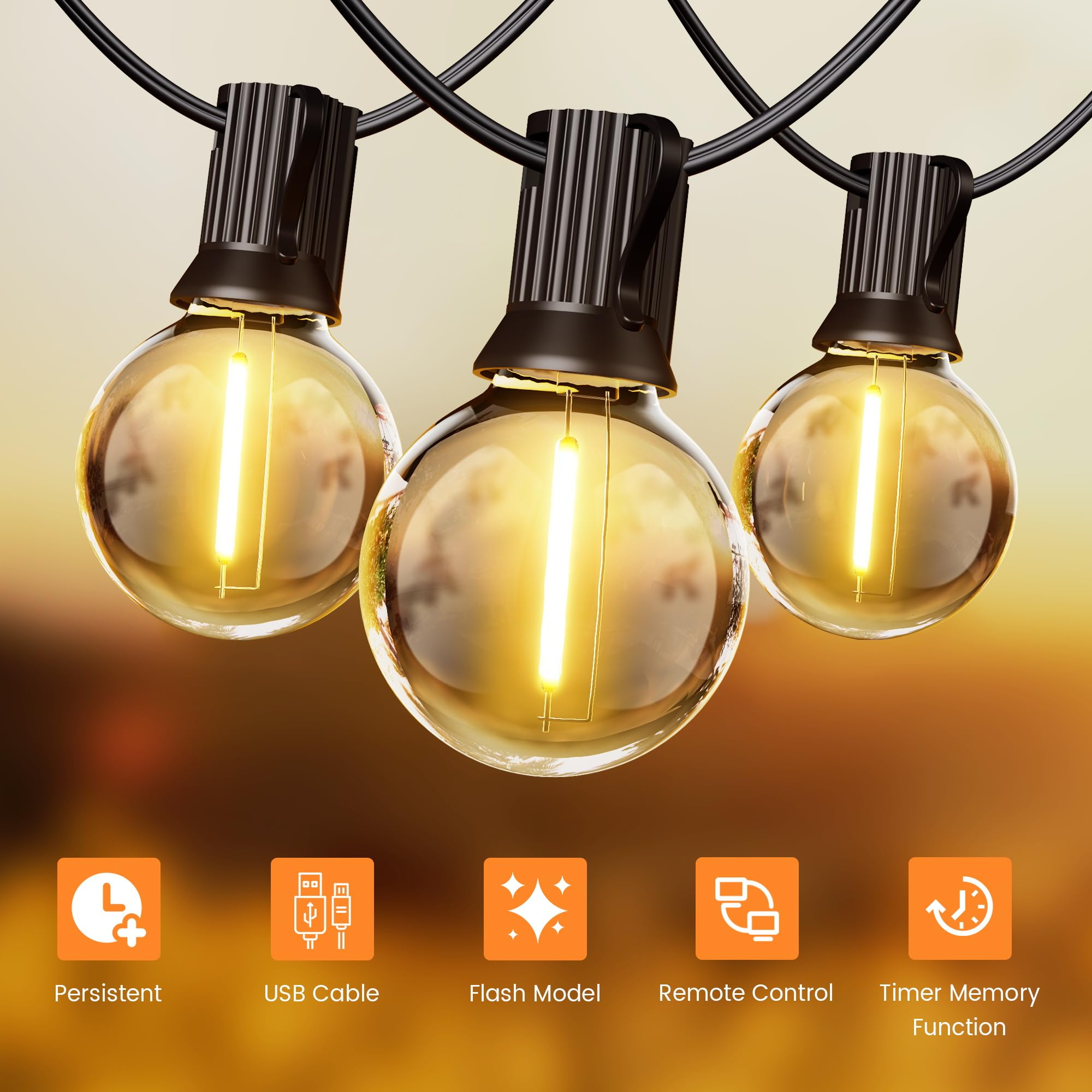OHLUX 60FT Solar Powered Outdoor String Lights with Remote - 25+2 LED Waterproof Patio Lights, 4 Lighting Modes, Shatterproof G40 Bulbs - Perfect for Backyard, Garden, Deck, Wedding & Party Decorations