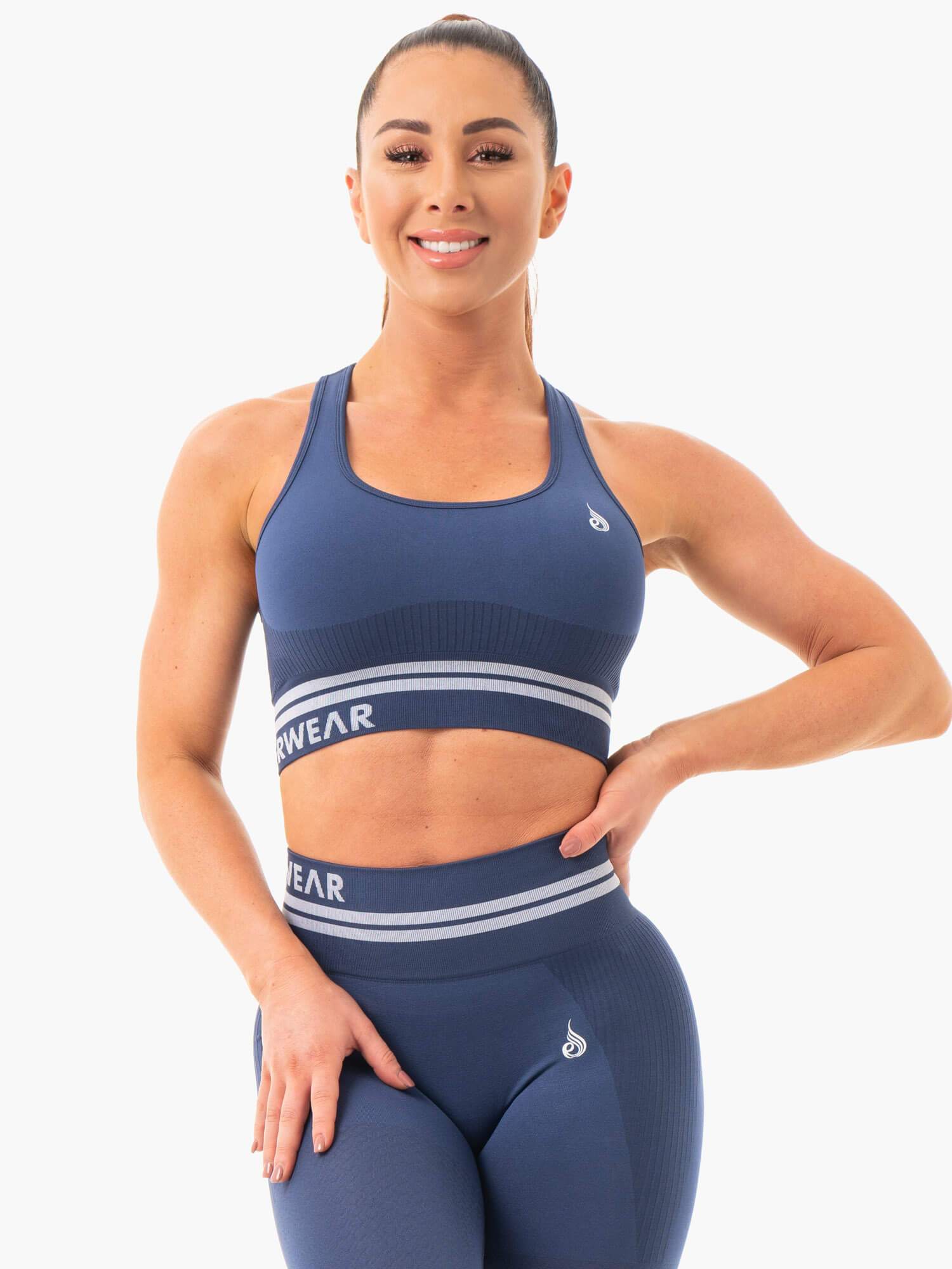 Freestyle Seamless Longline Sports Bra for Women - Steel Blue | High Support Workout Top for Yoga, Running & Gym
