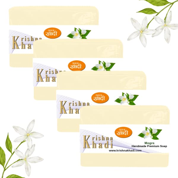 Krishna Khadi Premium Mogra Soap Bar - Pack of 4 (125g Each) | 100% Natural, Gentle & Moisturizing Bath Soap for Dry & Sensitive Skin | Perfect for Daily Use, Gift Sets & Ayurvedic Skincare Routine