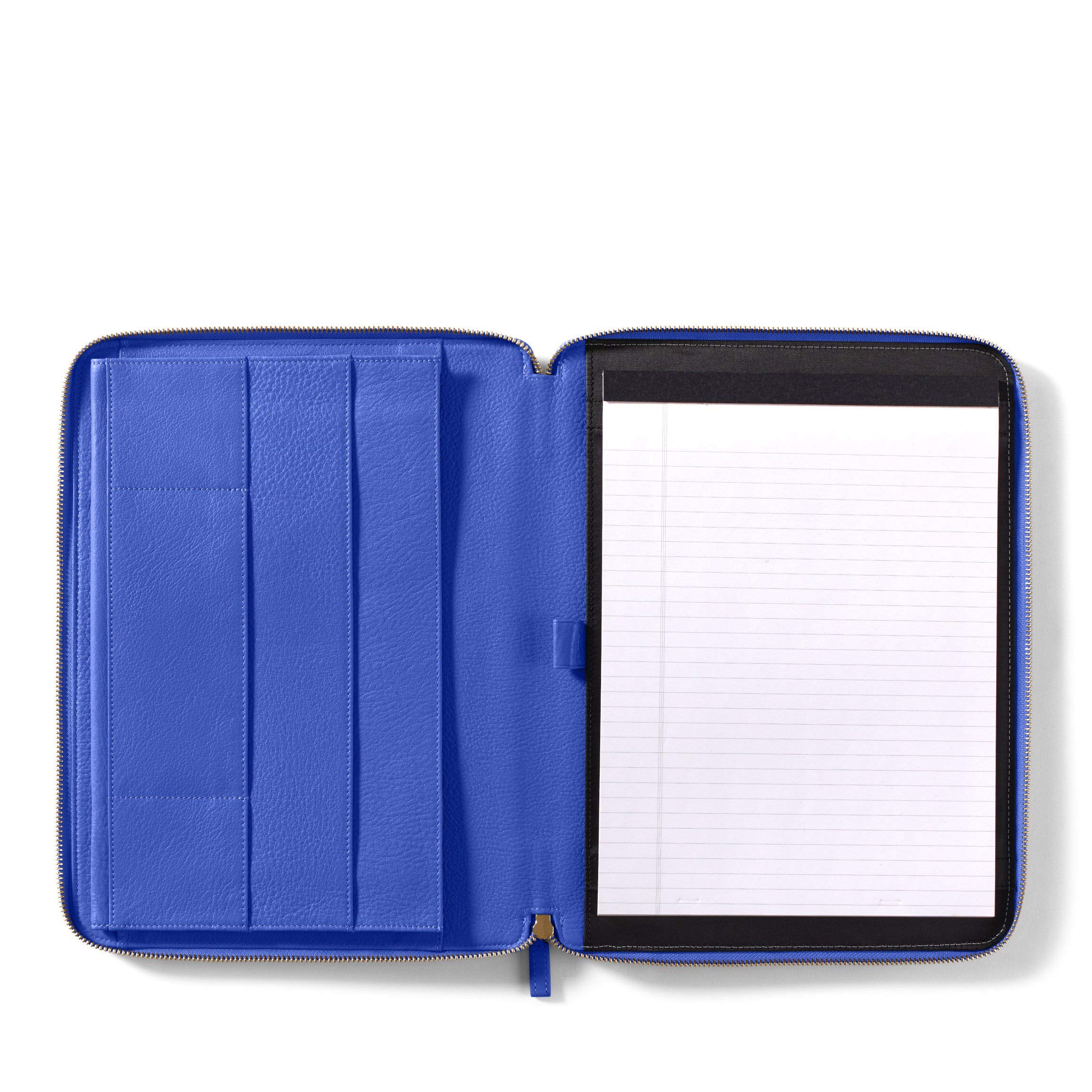 Leatherology Electric Blue Executive Zippered Portfolio with Tablet Pocket - Premium Leather Business Organizer for Laptop, Documents & Accessories - Ideal for Office, Meetings & Business Travel