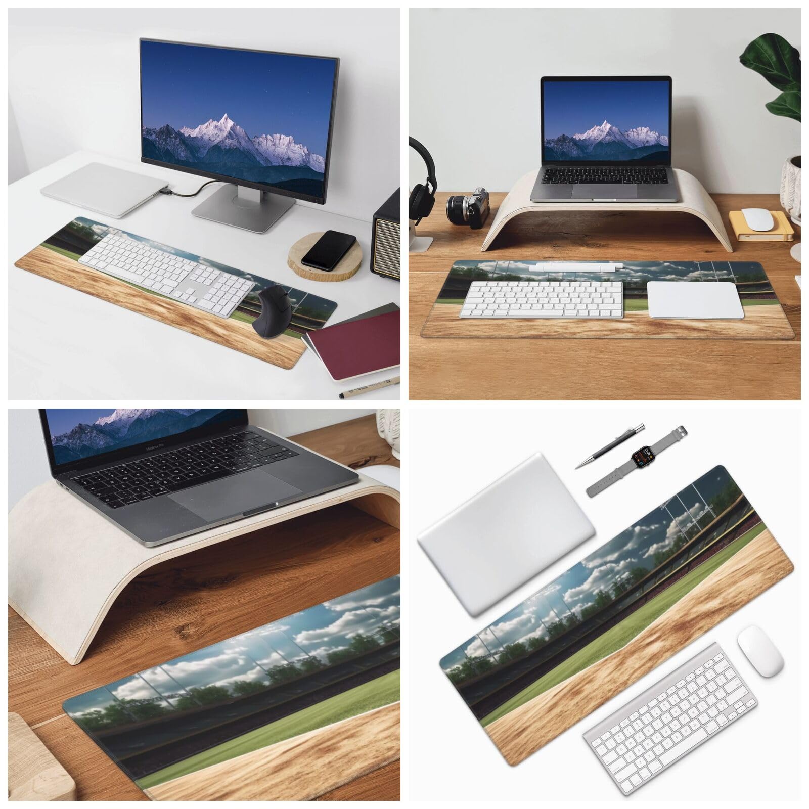 Baseball Sports Field Print Mouse Pad - 11.8x31.5 Inch Non-Slip Gaming Mousepad with Strong Adhesion & Durable Surface - Perfect for Office Work, PC Gaming & Computer Setup Accessories