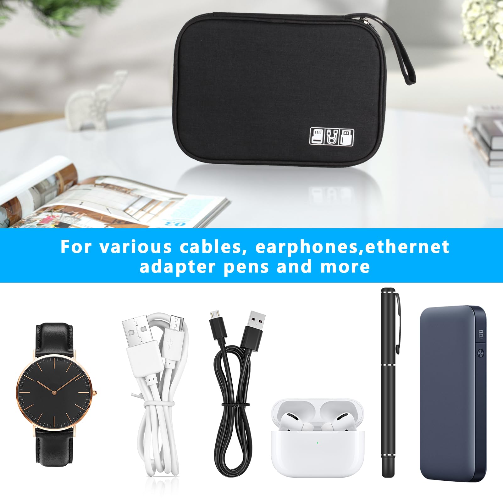 Premium Travel Cable Organizer Bag - Waterproof Electronics Accessories Case for Chargers, USB Drives, SD Cards & Hard Disks | Compact Cord Management Solution for Business Trips, Vacations & Daily Commute